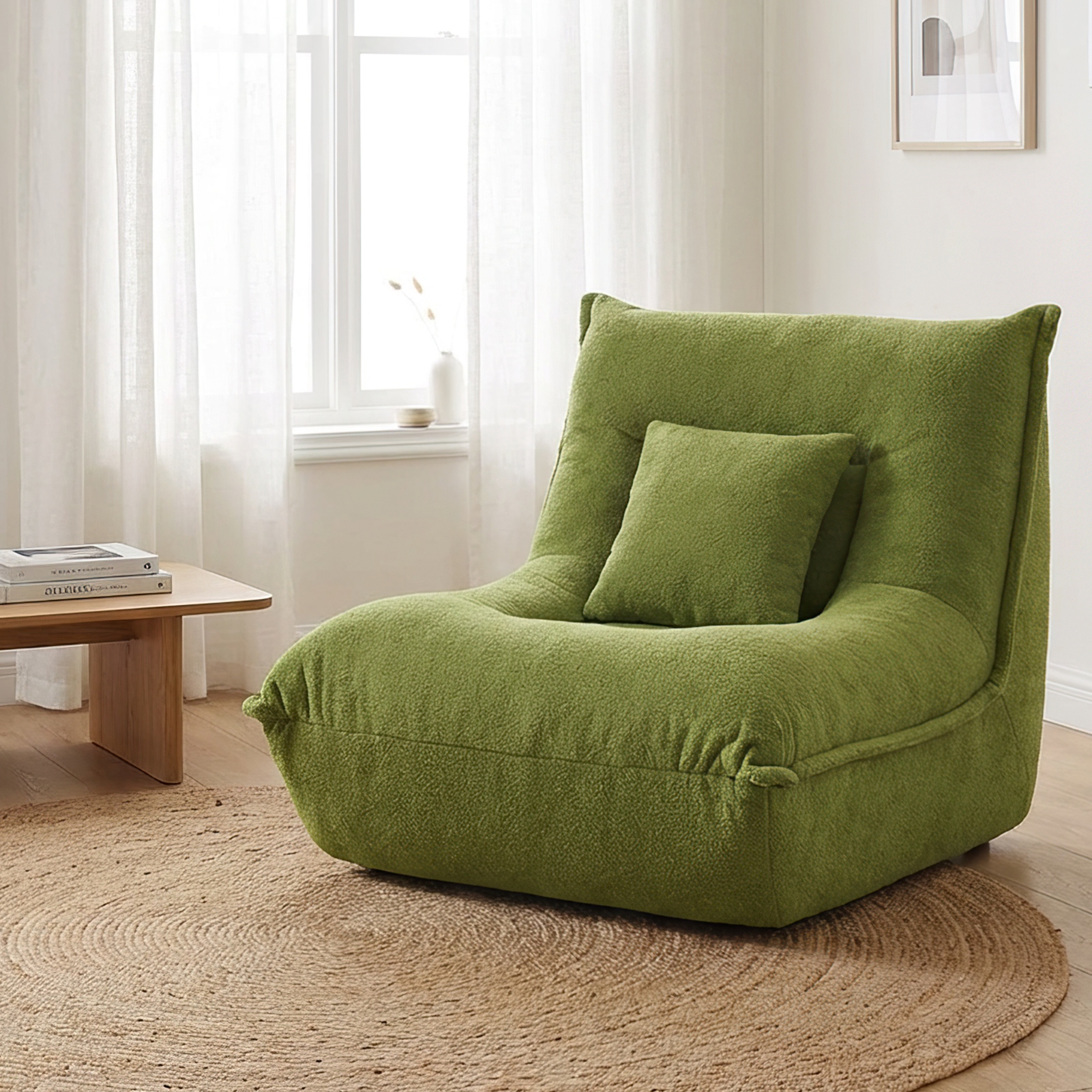 Lounge Chair With Pillow High Resilience Foam Single Sofa Indoor Couch For Bedroom Game Living Room Green No Assembly Required