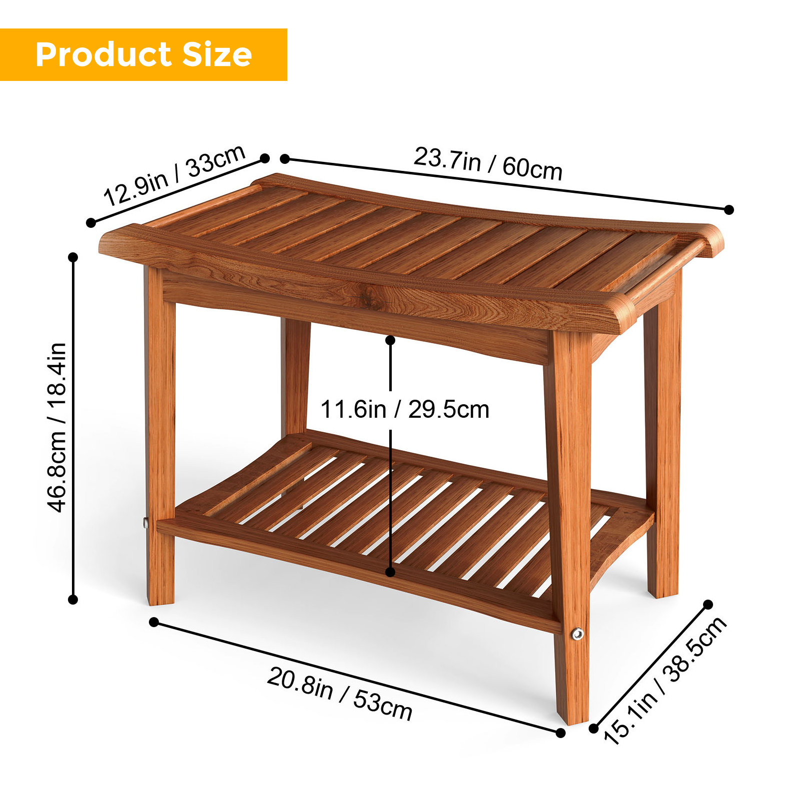 Shower Bench Wood Water Proof Ergonomic Shower Stool With Storage Shelf For Bathroom Spa Brown