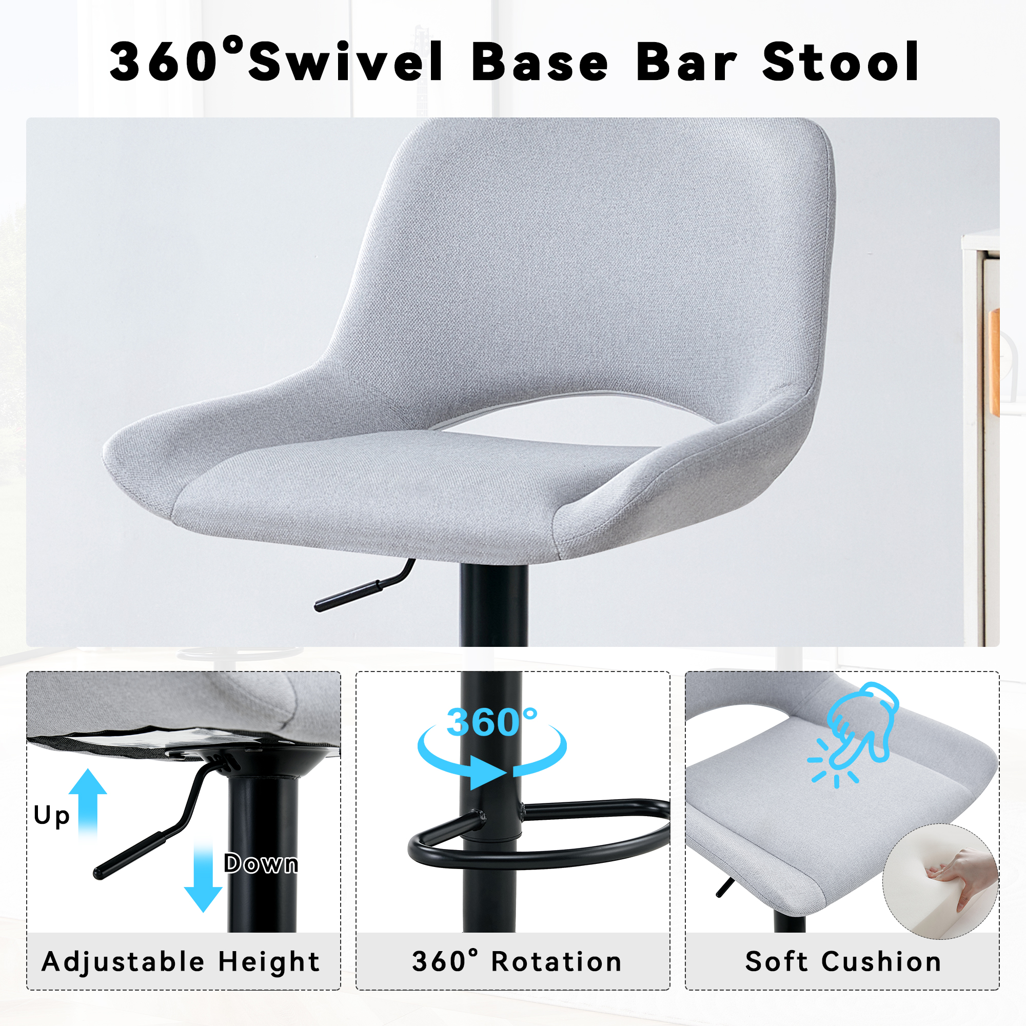 Linen Adjustable Swivel Bar Stools, picture 4 of 5