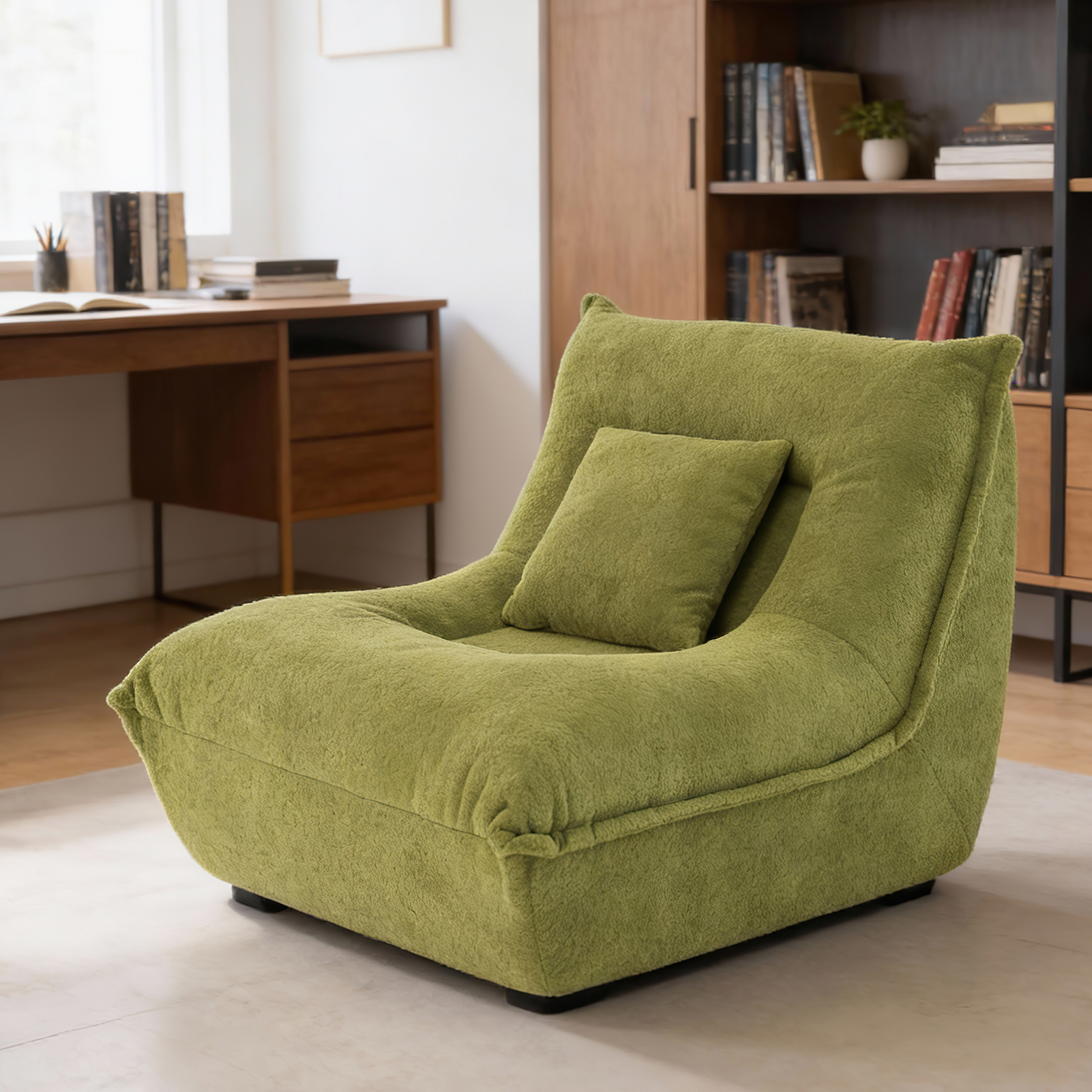 Lounge Chair With Pillow High Resilience Foam Single Sofa Indoor Couch For Bedroom Game Living Room Green No Assembly Required