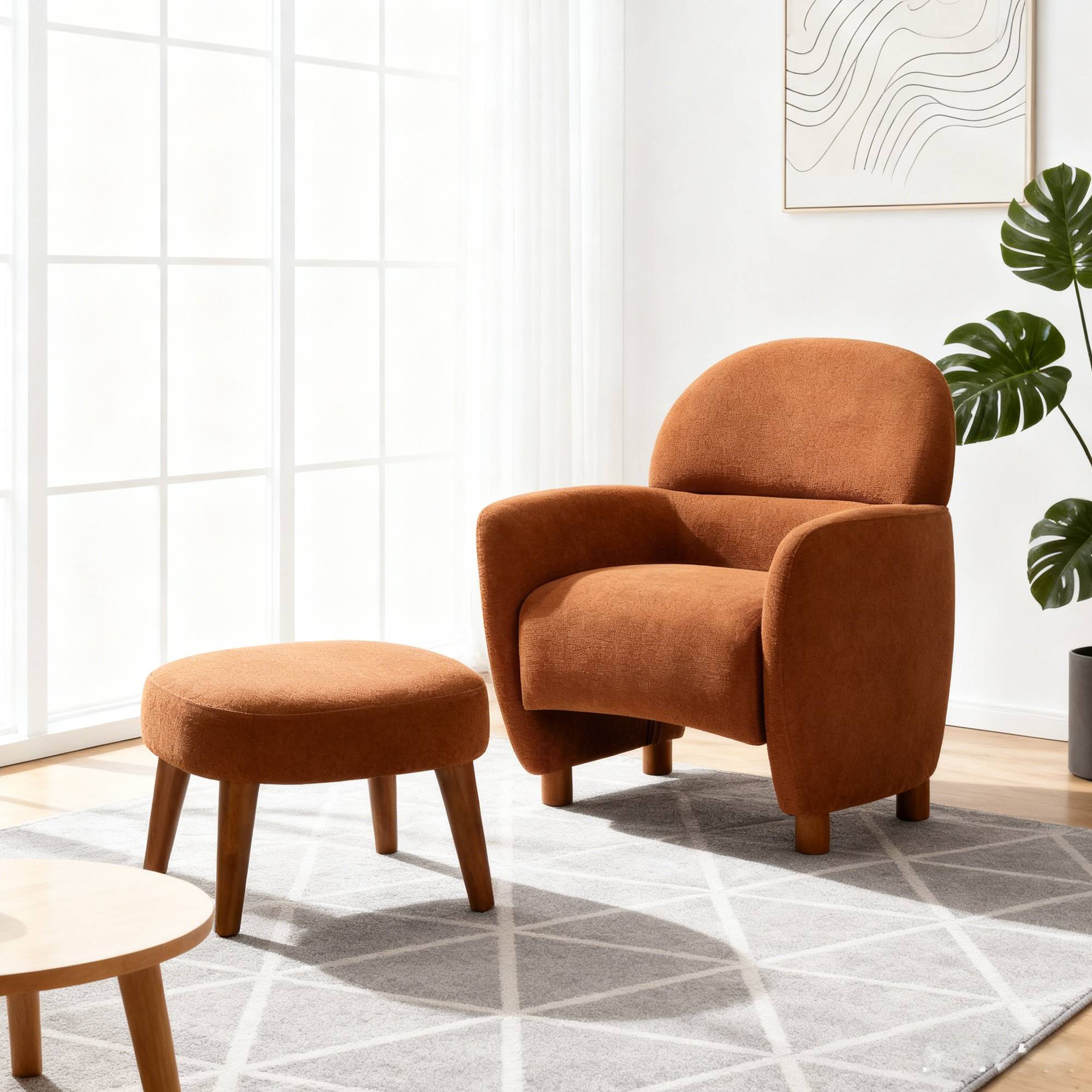 Modern Lazy Chair With Footrest Ottoman - Upholstered Leisure Sofa Chair, Reading Corner Chair For Small Space