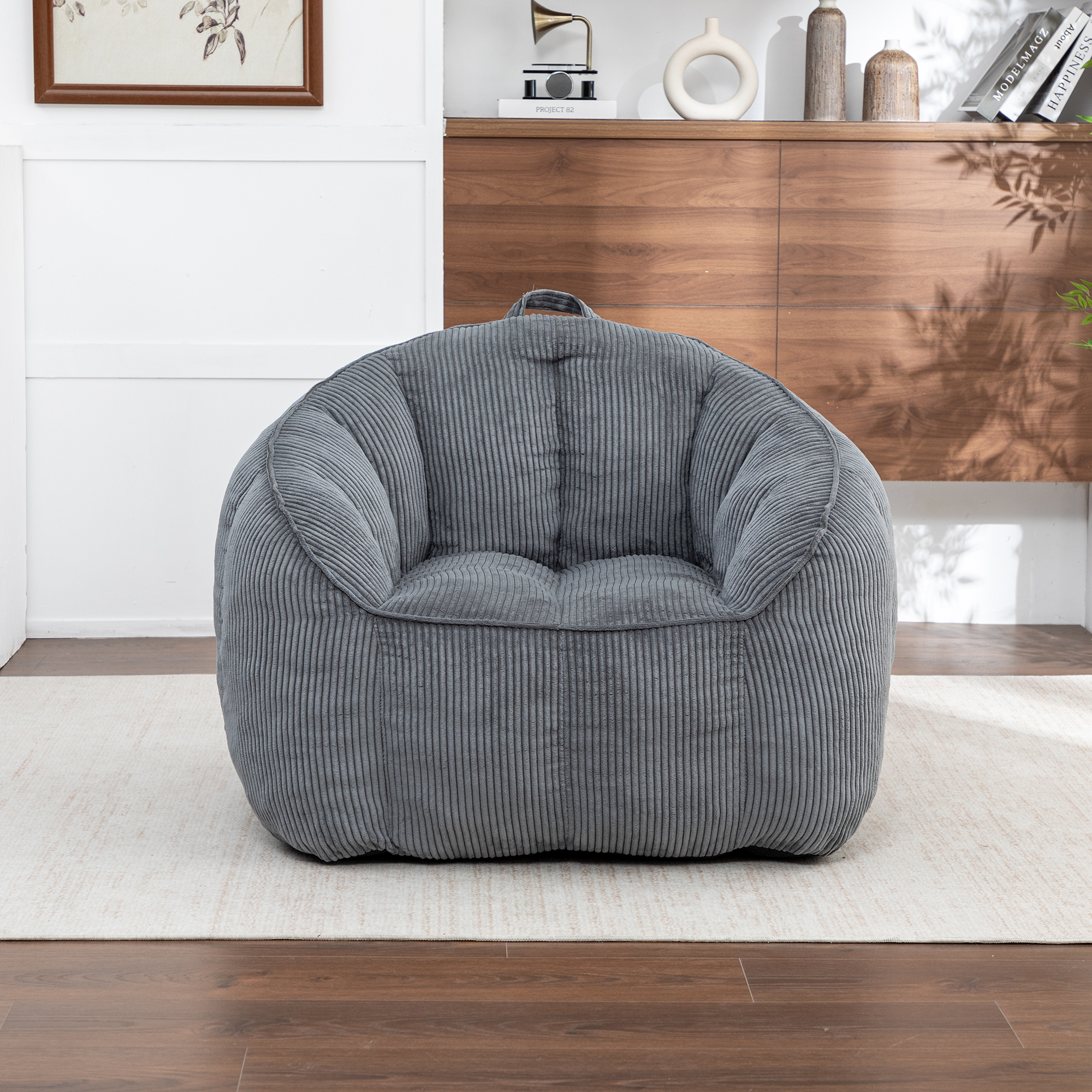 Giant Bean Bag Chair Sofa For Adults Teens, Comfy Corduroy Large Bean Bag Chairs With Armrests For Bedroom Living Room,BeanBag Lazy Sofa Couch Chairs With Filler Included