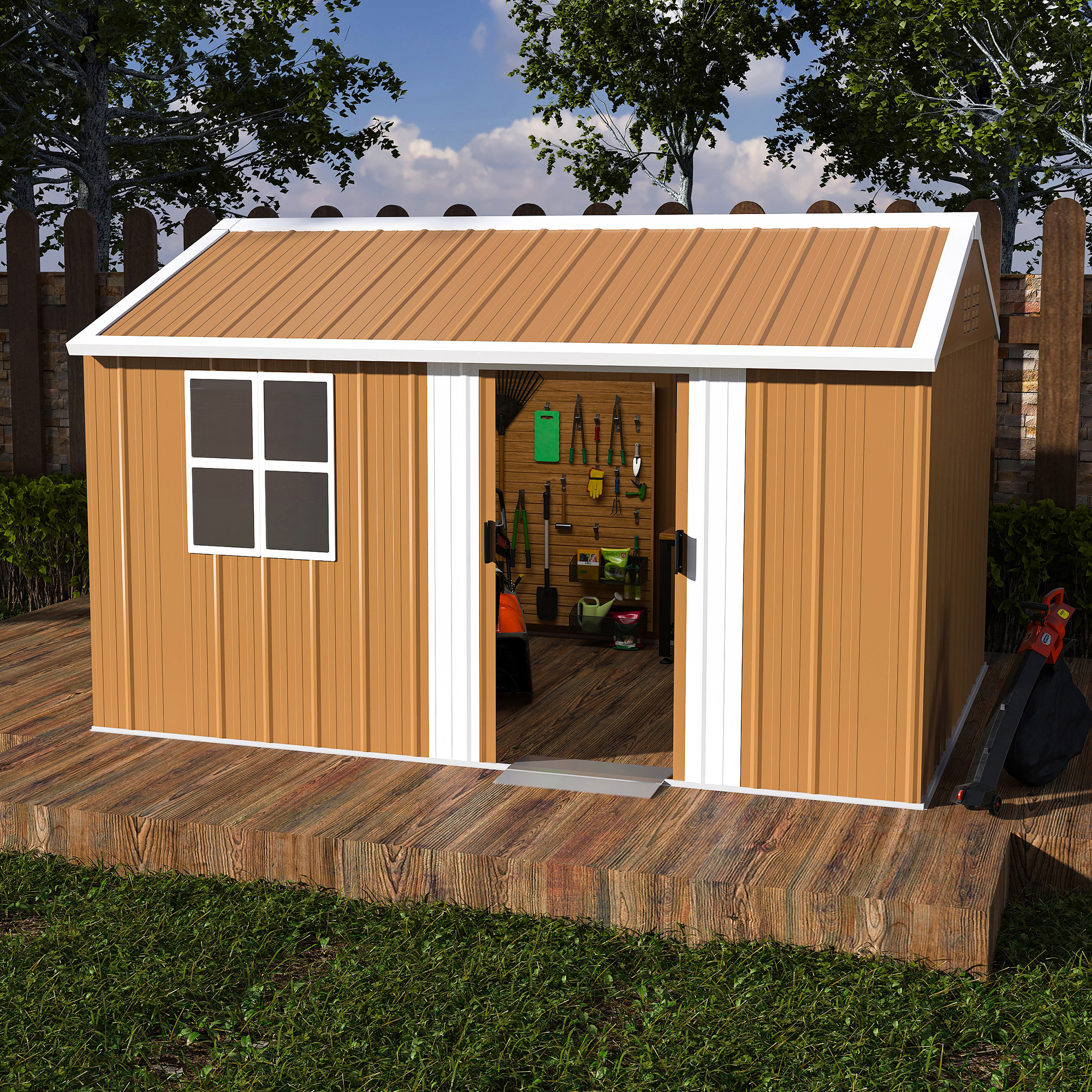 12x8 FT Heavy-Duty Metal Storage Shed With Windows, Lockable Door & Ventilation - Weatherproof Outdoor Garden Shed For Backyard, Lawn, And Tool Organization,without Floor