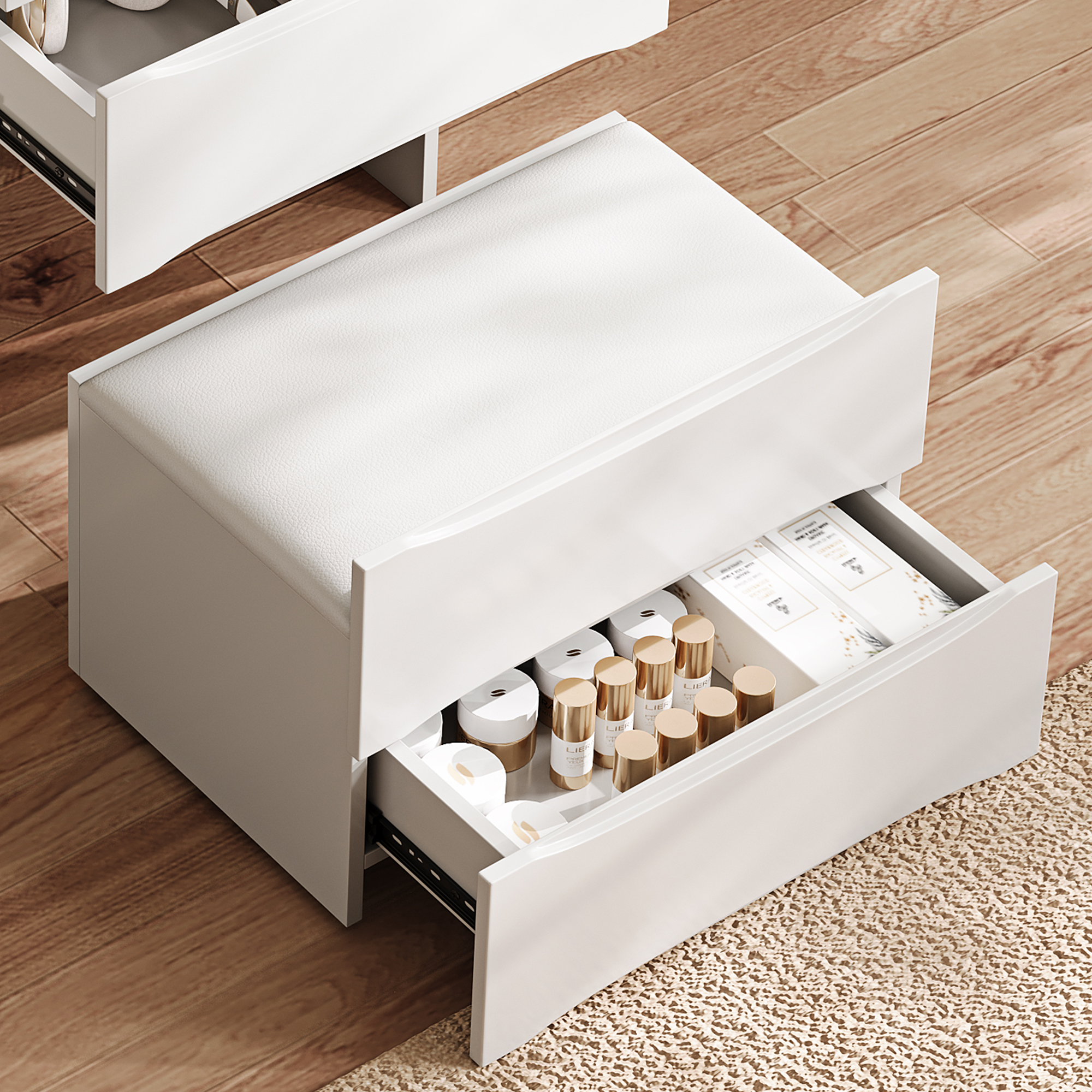 3-in-1 Vanity Table With LED Mirror & Storage Stool, Flip Top Makeup Dressing Table With Adjustable Lights, 5 Storage Spaces Cosmetic Organizer For Bedroom