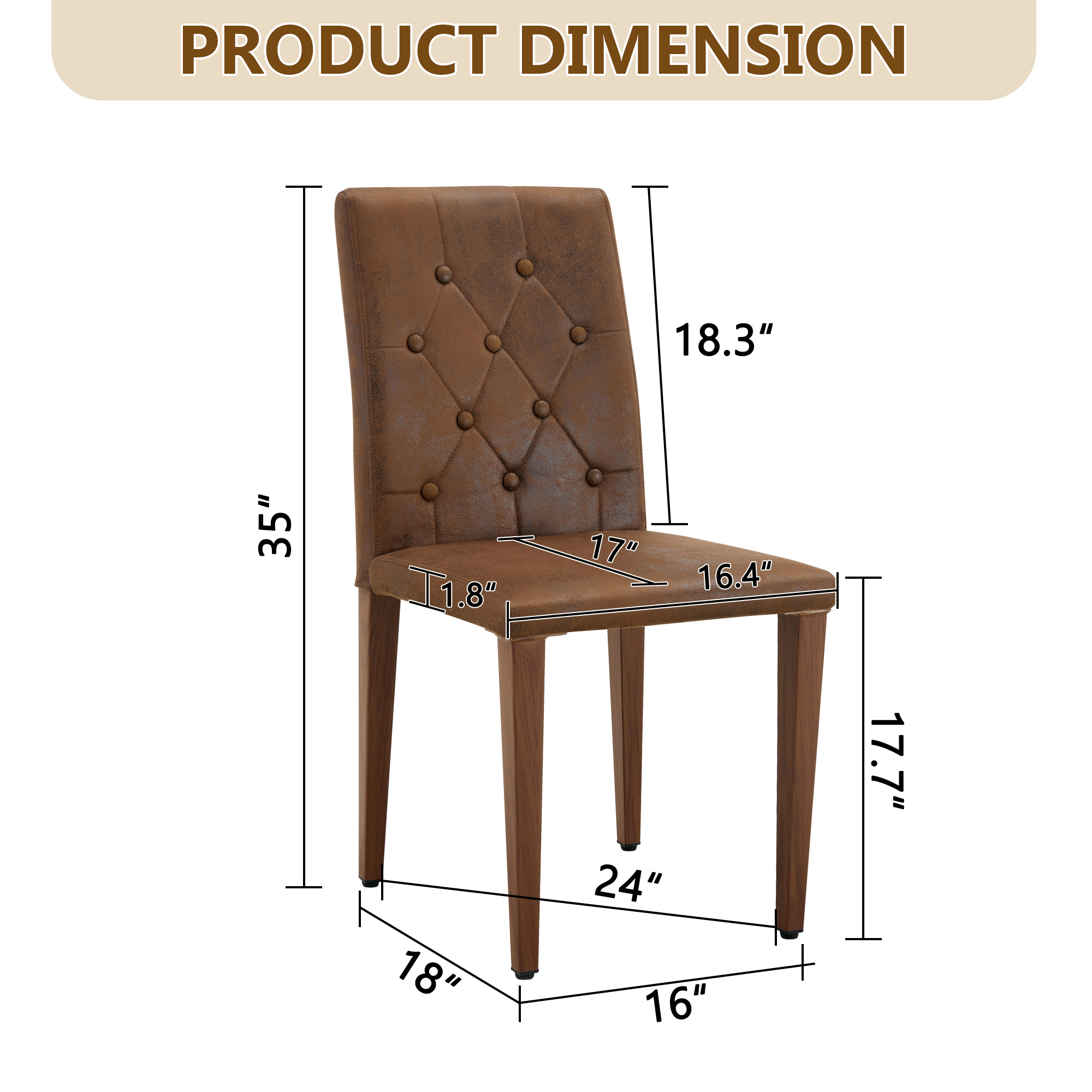 2-piece Brown Technology Cloth Dining Chair Ergonomically Designed With A Buckle Backrest,35 Inches High, Walnut Metal Legs, Combining Comfort And Texture.Suitable For Restaurants,banquet Halls,etc.