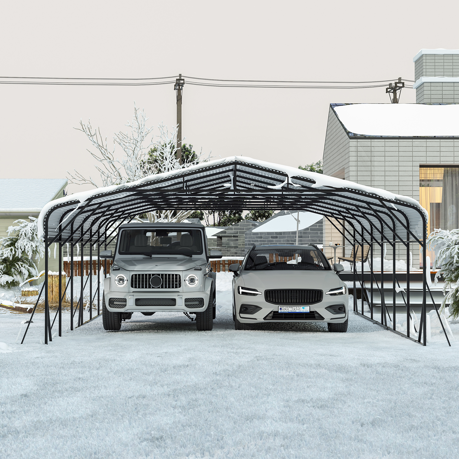 Carport Canopy 20 X30 Heavy Duty Car Port Galvanized Steel Roof, Reinforced Stable Triangle Frame For Snowy Windy Metal Carports Enhanced Base Car Tent For Car,RV,Pickup,Boat,Truck,Tractor