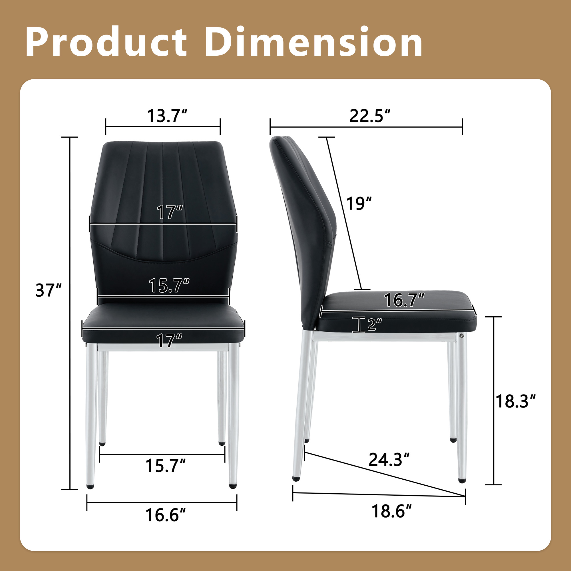 Set Of 4 Black - And - Silver Dining Chairs,37 Inches High Ergonomic PU Backrest, Combines Comfort And Style.Perfectly Blends Comfort And Elegance, Injecting More Comfort And Style Into Dining Time.