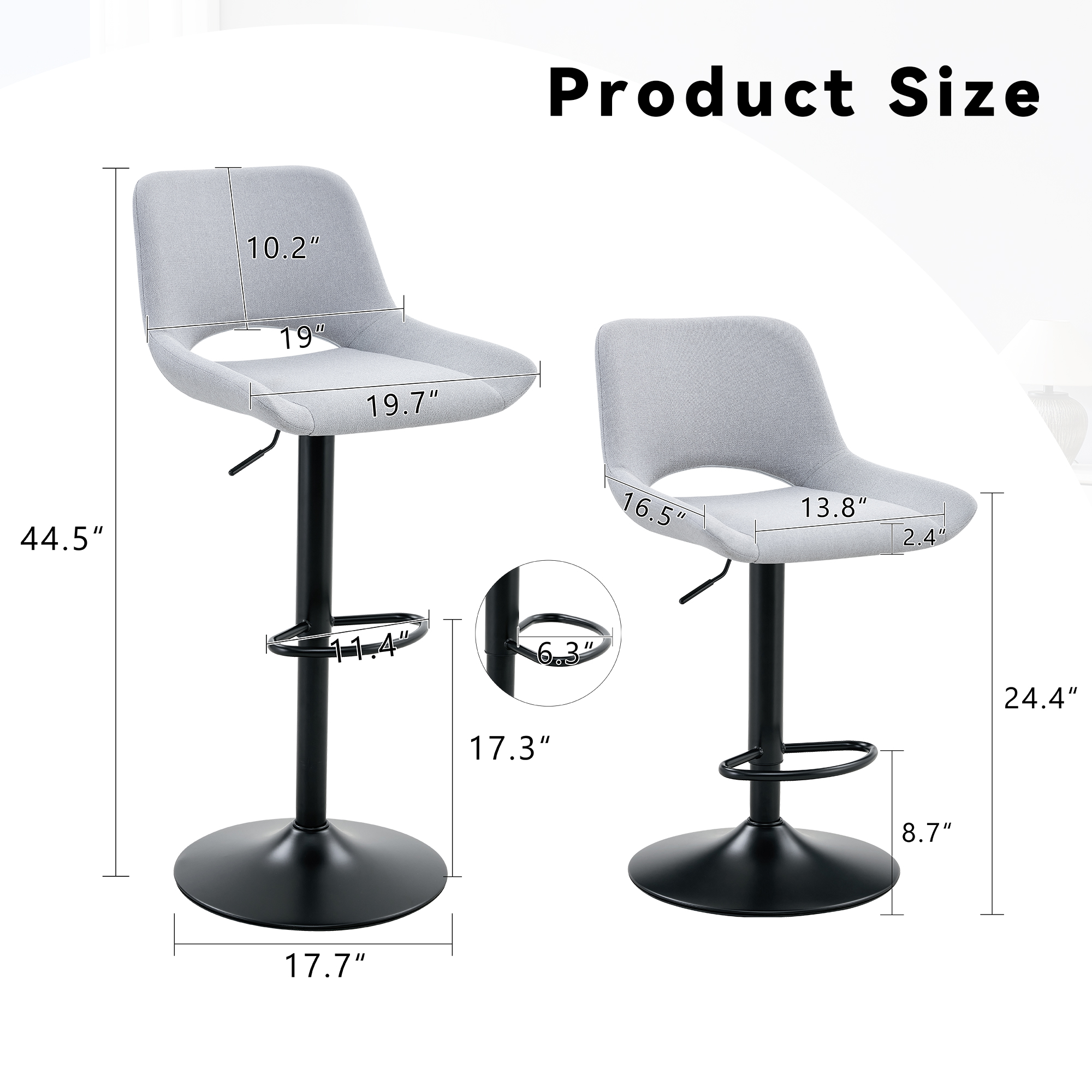 Linen Adjustable Swivel Bar Stools, picture 3 of 5