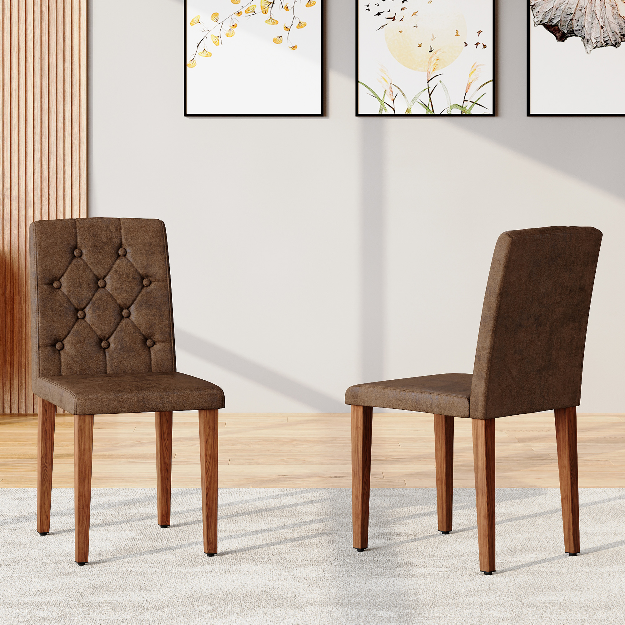 2-piece Brown Technology Cloth Dining Chair Ergonomically Designed With A Buckle Backrest,35 Inches High, Walnut Metal Legs, Combining Comfort And Texture.Suitable For Restaurants,banquet Halls,etc.