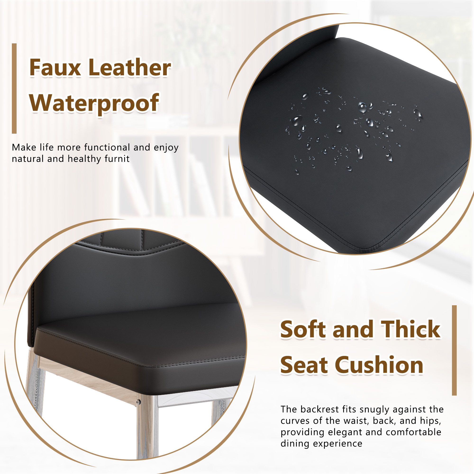 Set Of 4 Black - And - Silver Dining Chairs,37 Inches High Ergonomic PU Backrest, Combines Comfort And Style.Perfectly Blends Comfort And Elegance, Injecting More Comfort And Style Into Dining Time.