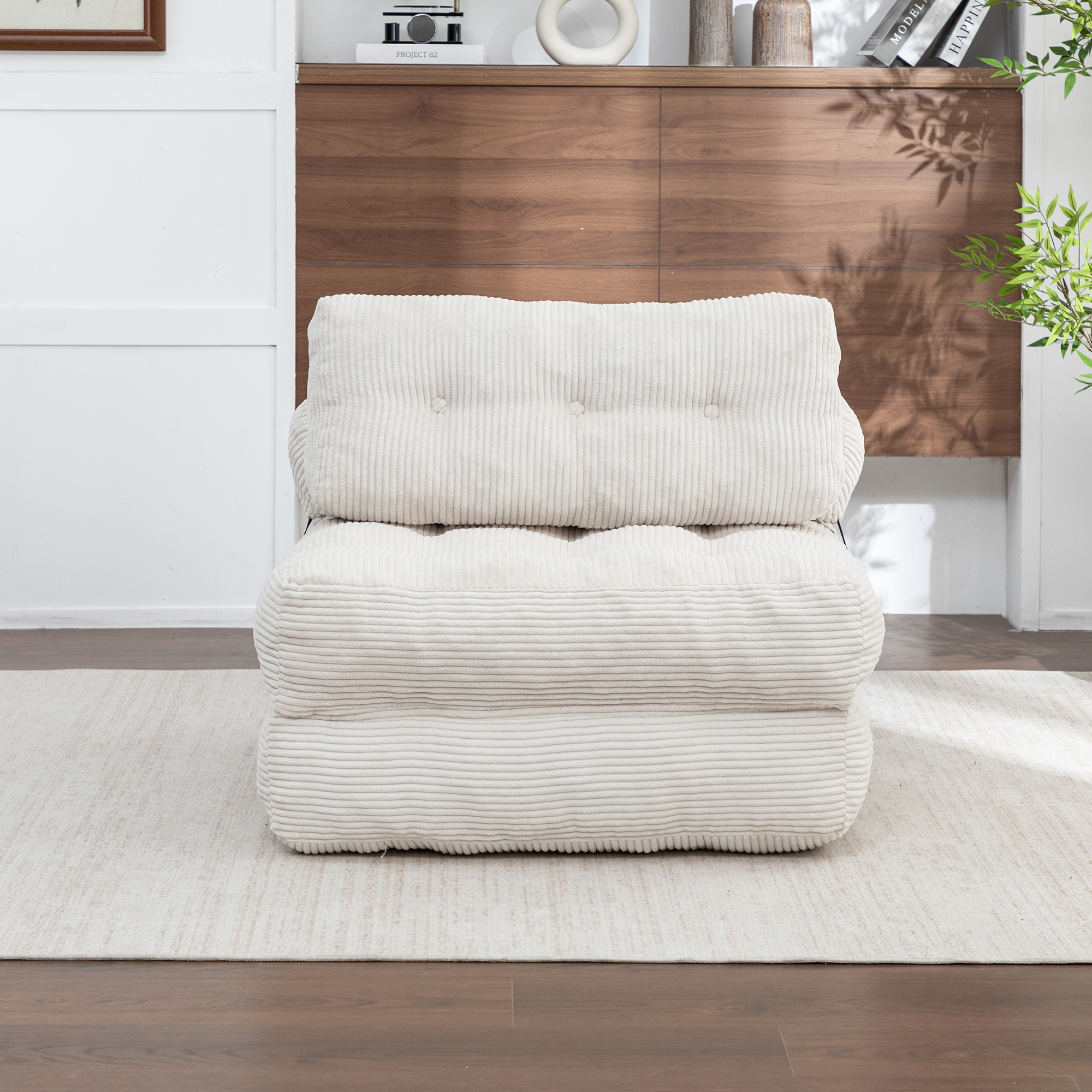 Folding Sofa Bed, Convertible Sleeper Chair With Pillow Foldable Mattress With Back Support, Portable Fold Out Chair Bed Comfy Floor Sofa Lounge For Living Room Bedroom, Beige, Single