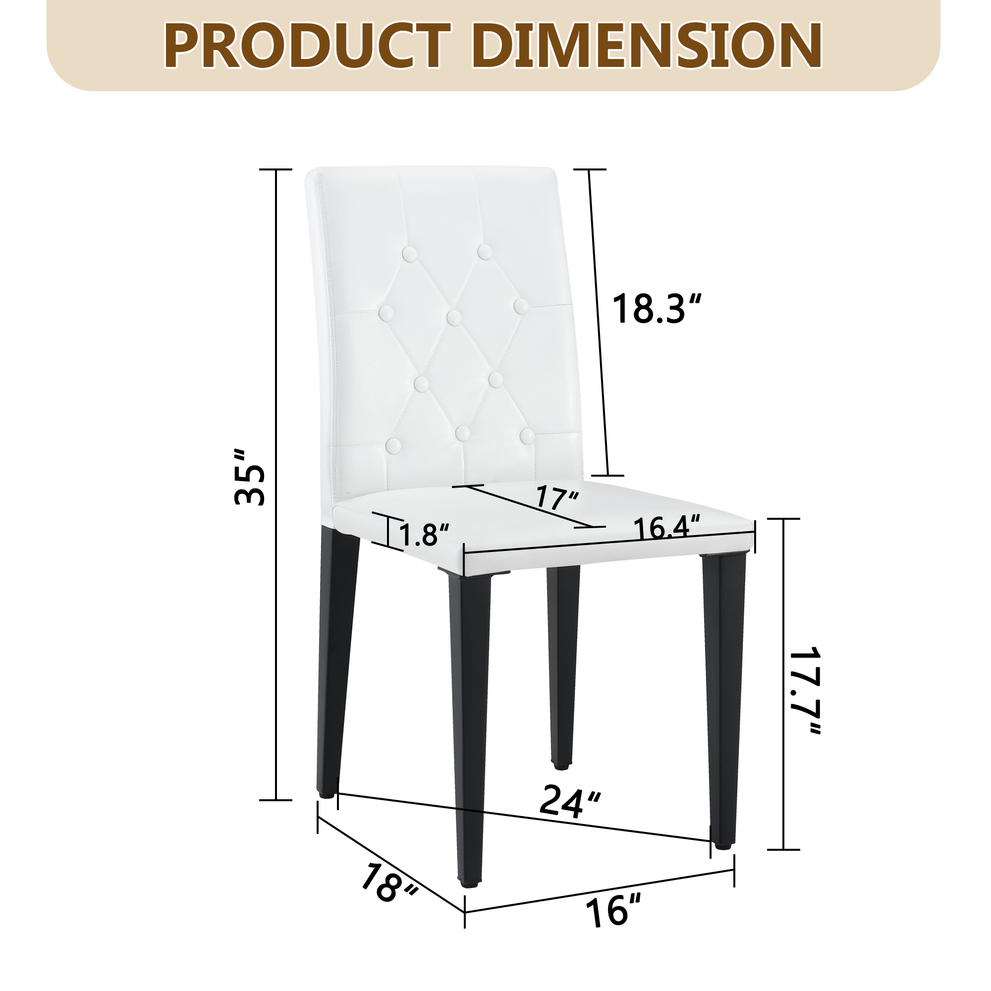 2-pack White PU Dining Chairs Ergonomic Buckle Backrest, 35 Inches High, Black Metal Legs,Combines Comfort And Texture.Perfectly Suitable For Family Dining Rooms, Hotel Banquet Halls,etc.