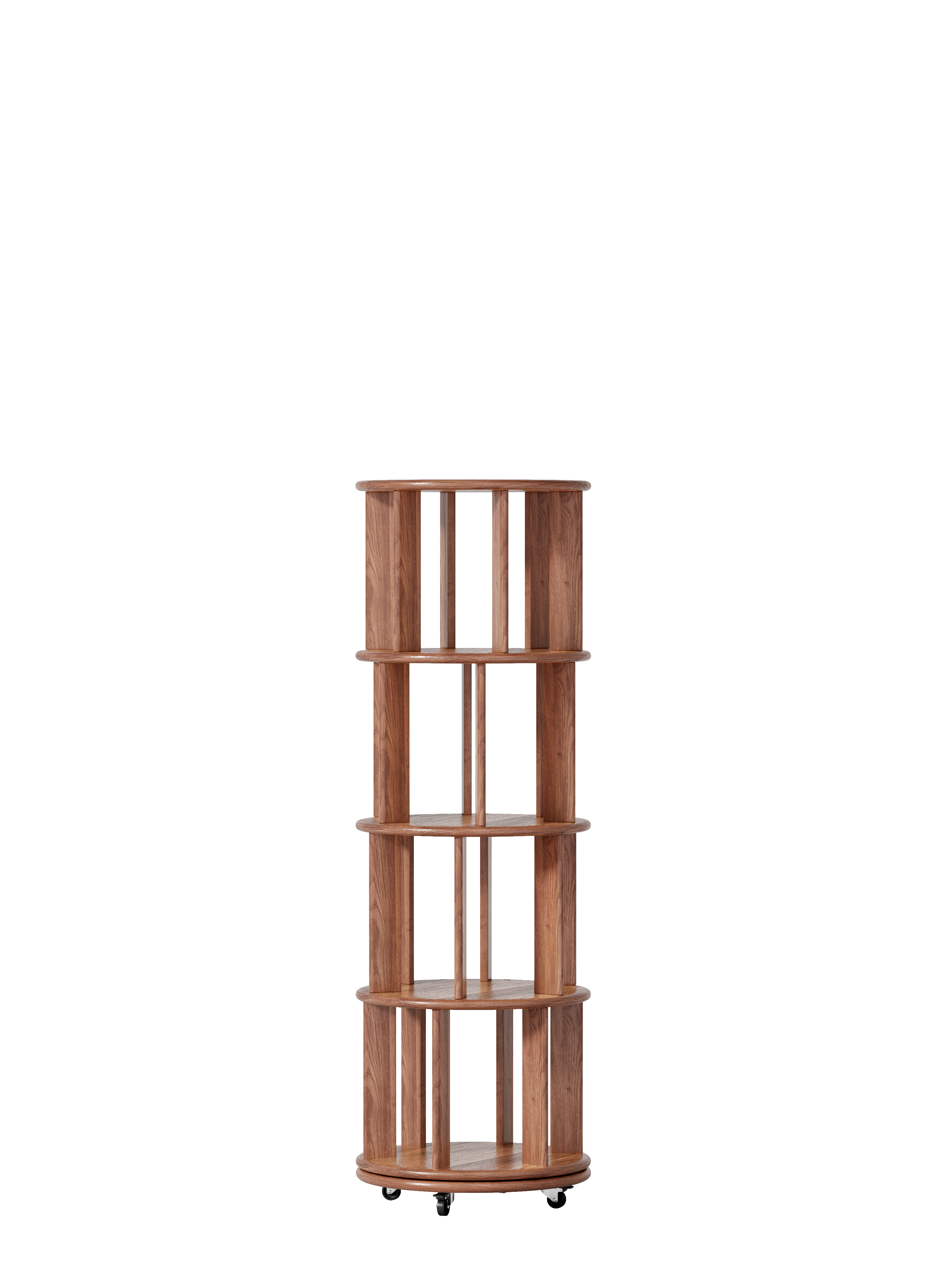Solid Wood Rotating Bookshelf On Wheels, 4 Tier, Round Revolving Bookcase, 360 Spinning Book Shelf Tower For Kids, Narrow Rolling Bookshelves For Small Space, Corner, Bedroom, Office, Walnut