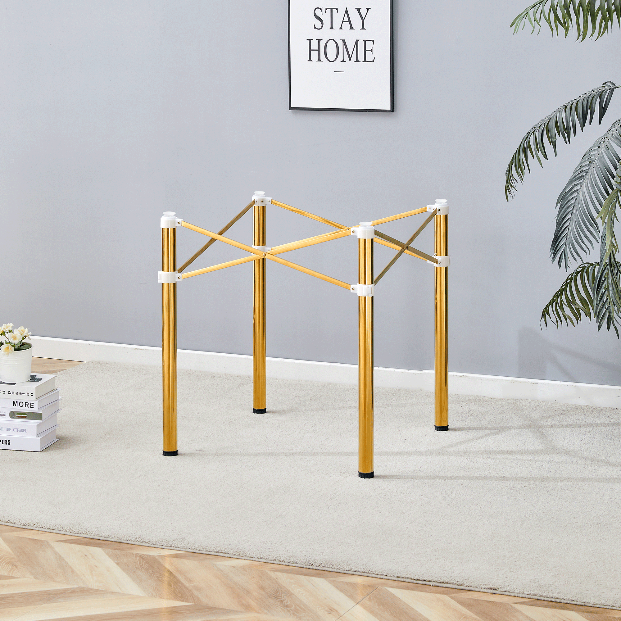 Only Table Leg.Simple Golden Stainless Steel Folding Table Frame - Multifunctional, Space-Saving.Folding Table Frame,Golden Stainless Steel Material,5.5x5.5x28.7 26.3x26.3x28.7 Inch.