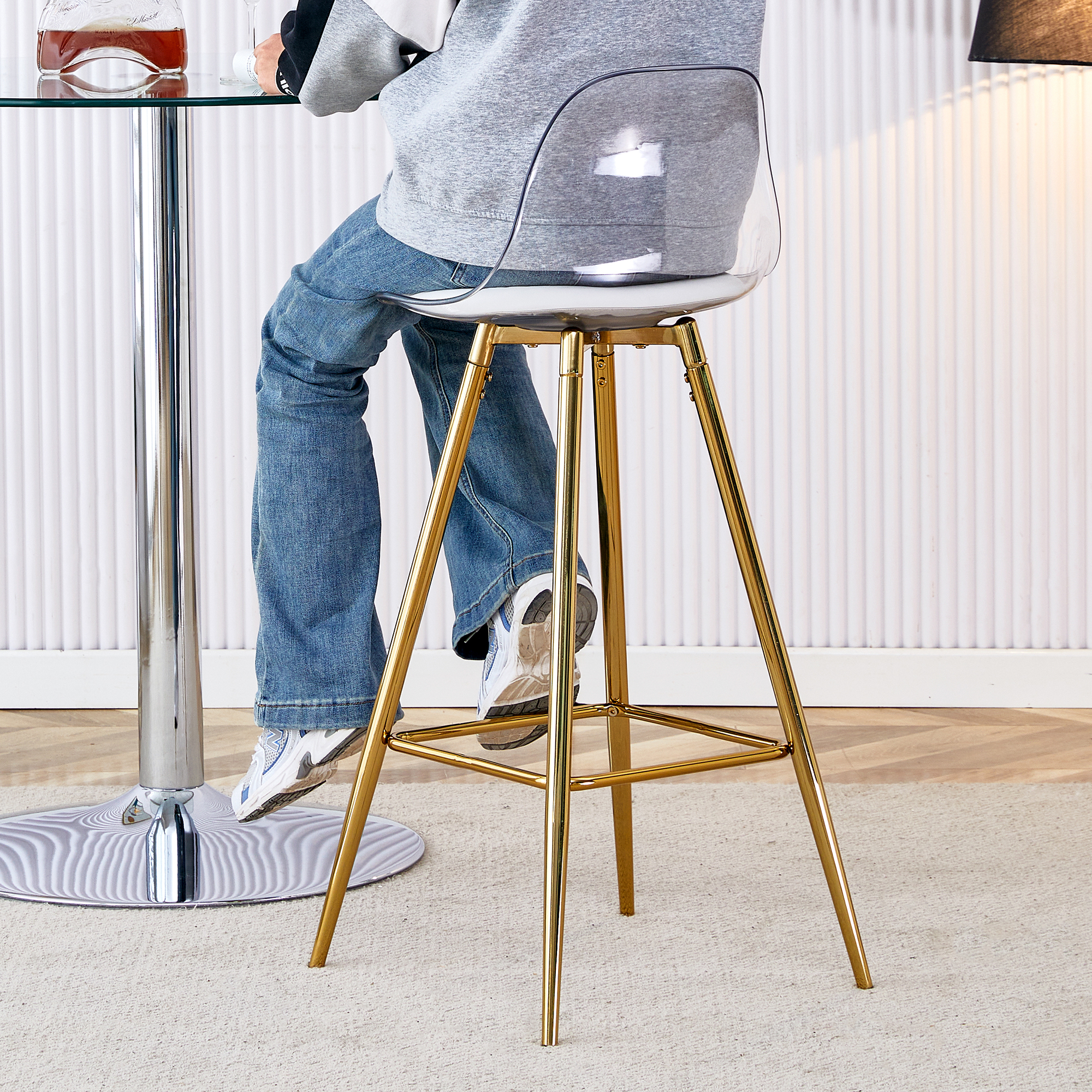 Modern And Comfortable Upholstered Bar Chairs, Metal Legs, Small Size Bar Chairs, Suitable For Part Of The Crowd, Stylish Design For Dining Room, Kitchen, Terrace And Living Room Chairs. 4