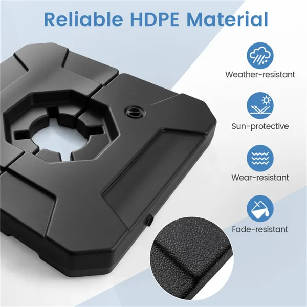 2-Piece Fillable Cantilever Umbrella Base, Heavy Duty Water & Sand Weighted HDPE Patio Umbrella Stand With Easy Fill Drain Valves