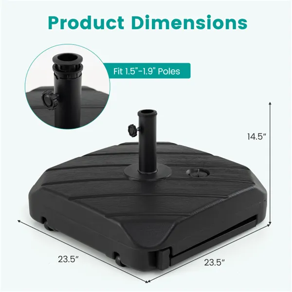 Rolling Fillable Patio Umbrella Base With Foldable Pull Rod & Hidden Wheels, Heavy Duty Water Sand Weighted Umbrella Stand With 2 Adapters For 7.5-11ft Umbrellas
