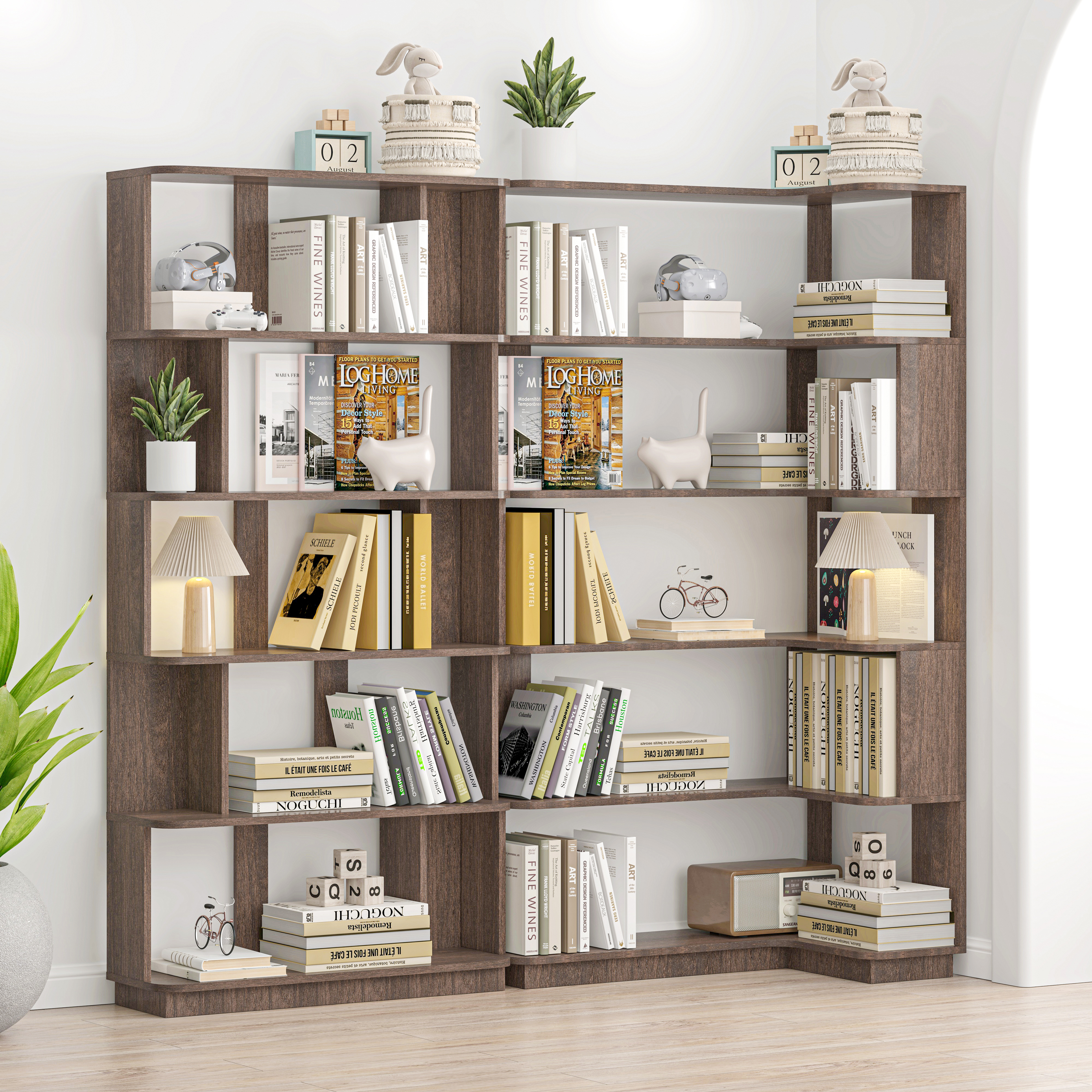 90 Cm Space Saving Corner Bookshelf    80 Cm Bookcase Extendable Free Combination, Set Of 2 Display Shelf, DARK BROWN Color And Other 4 Colors For Option, Freely Combined And Matched Furniture