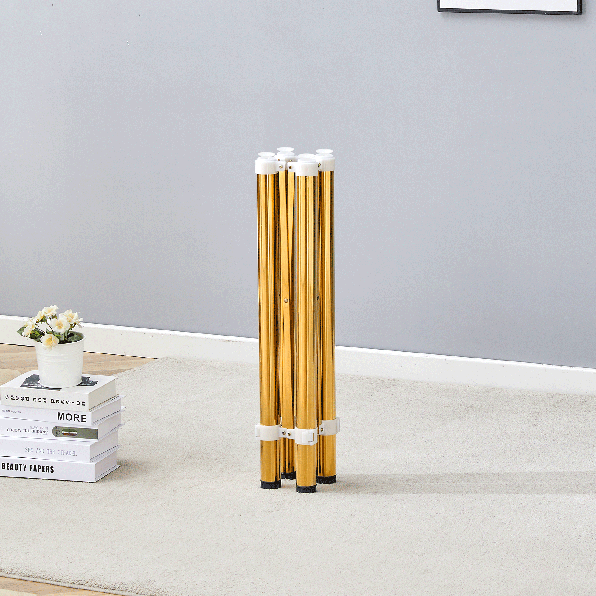 Only Table Leg.Simple Golden Stainless Steel Folding Table Frame - Multifunctional, Space-Saving.Folding Table Frame,Golden Stainless Steel Material,5.5x5.5x28.7 26.3x26.3x28.7 Inch.