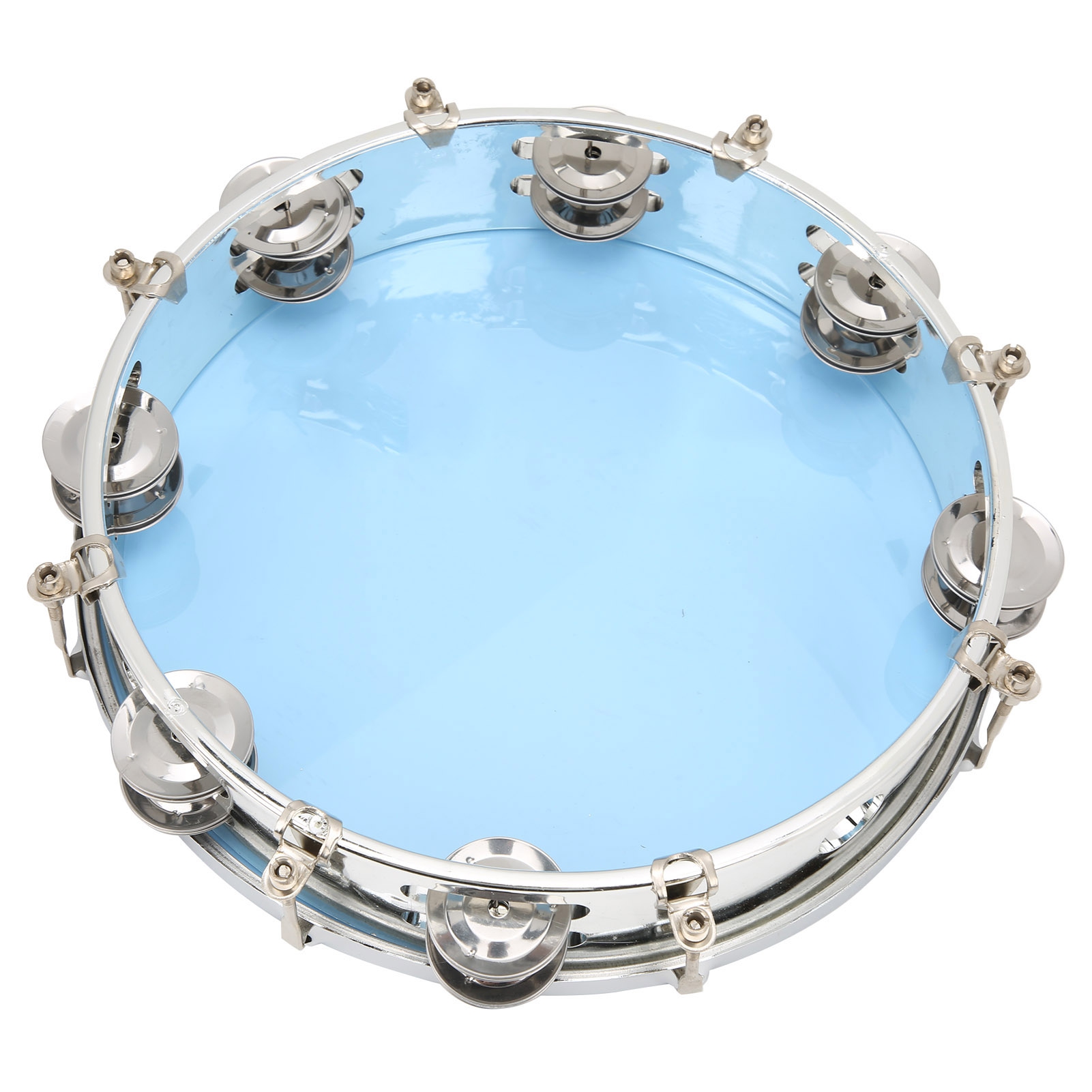 MBAT Tambourine Adjustable Double Row 10in Percussion Jingles Instrument For PartyBlue