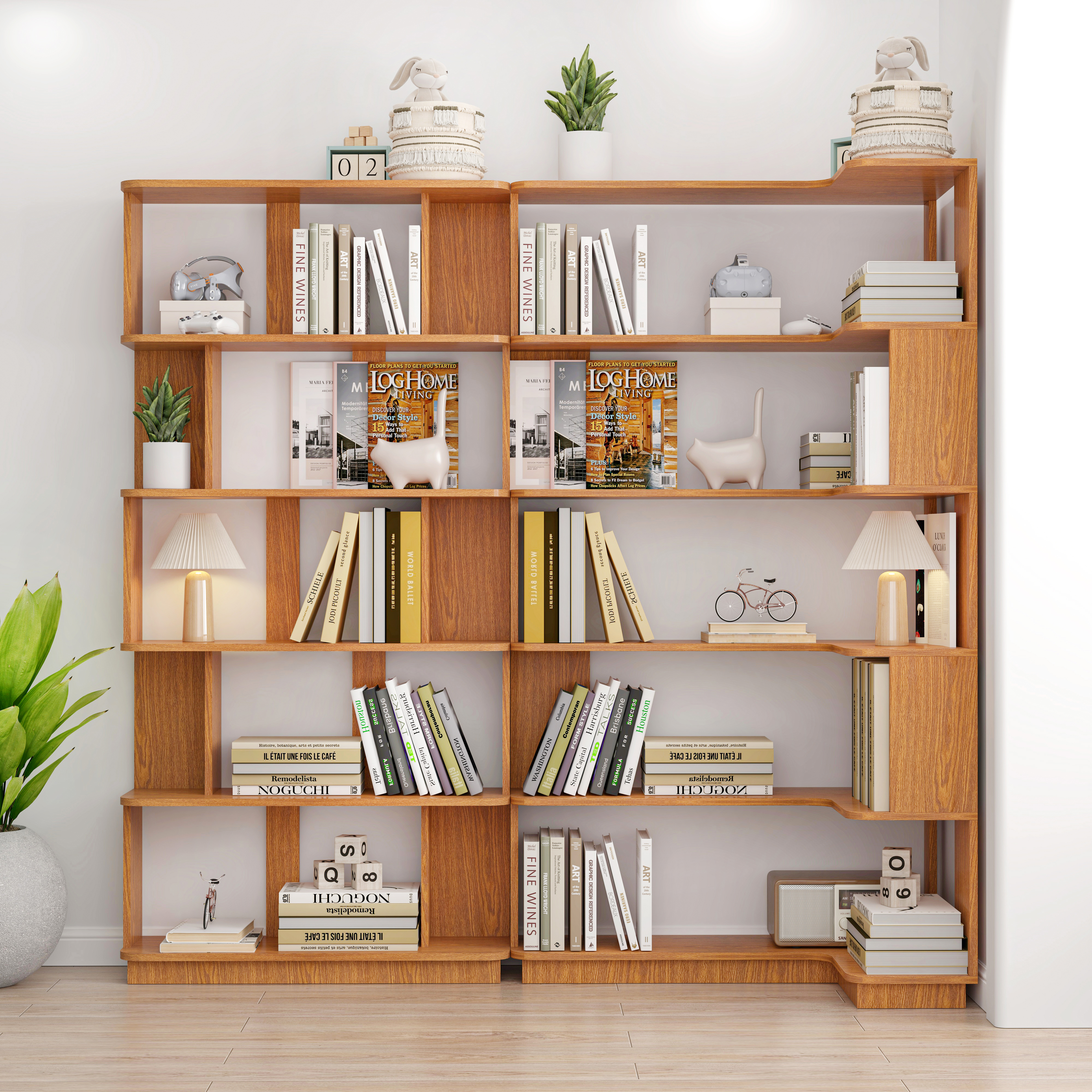 90 Cm Space Saving Corner Bookshelf    80 Cm Bookcase Extendable Free Combination, Set Of 2 Display Shelf, Dark OAK Color And Other 4 Colors For Option, Freely Combined And Matched Furniture
