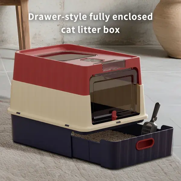 Simple Drawer Style Red Cat Litter Box