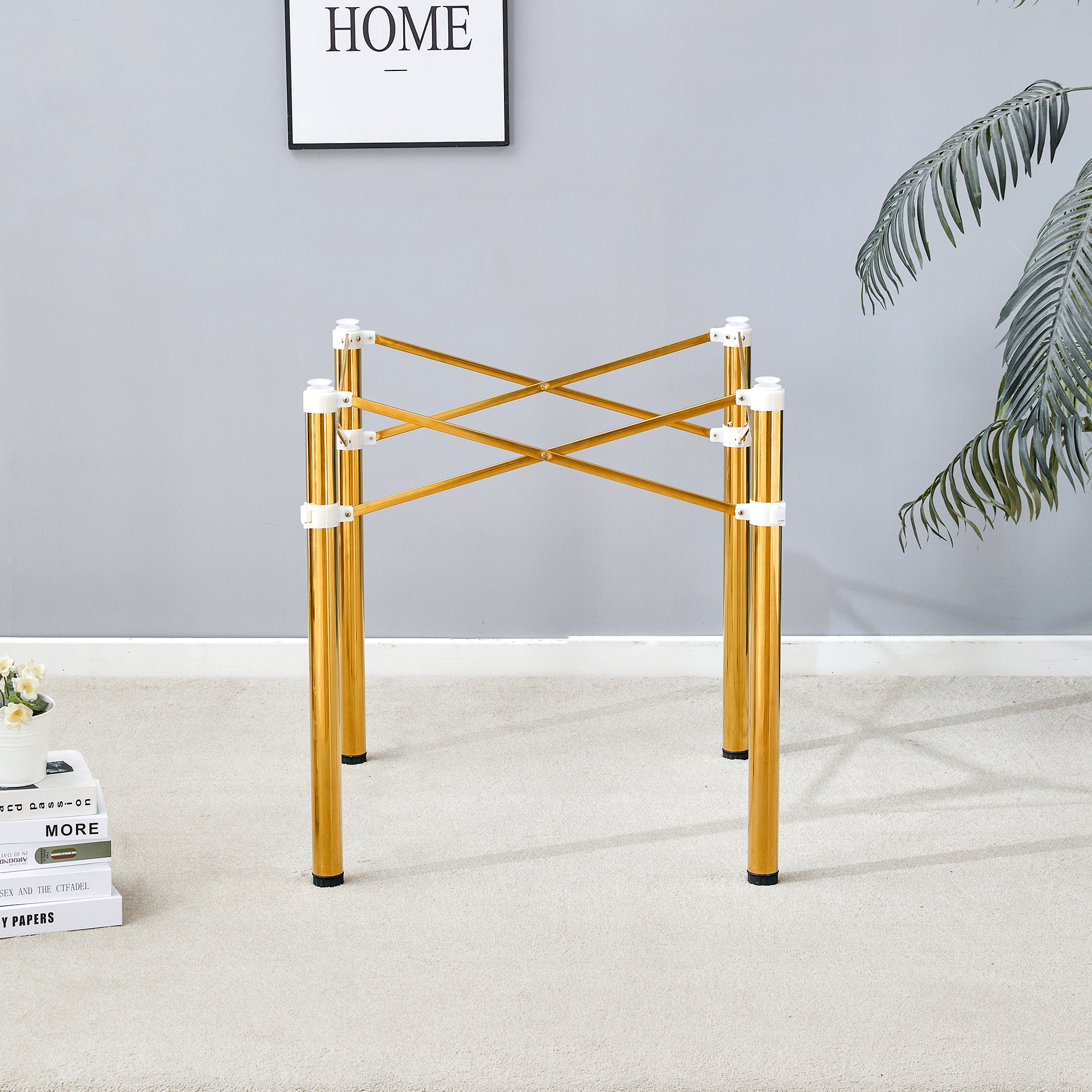 Only Table Leg.Simple Golden Stainless Steel Folding Table Frame - Multifunctional, Space-Saving.Folding Table Frame,Golden Stainless Steel Material,5.5x5.5x28.7 26.3x26.3x28.7 Inch.