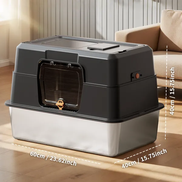 Thick Stainless Steel Fully Enclosed Black Cat Toilet, Sturdy, Bite Proof, Leak Proof, Providing Greater Comfort For Cats In Large Spaces