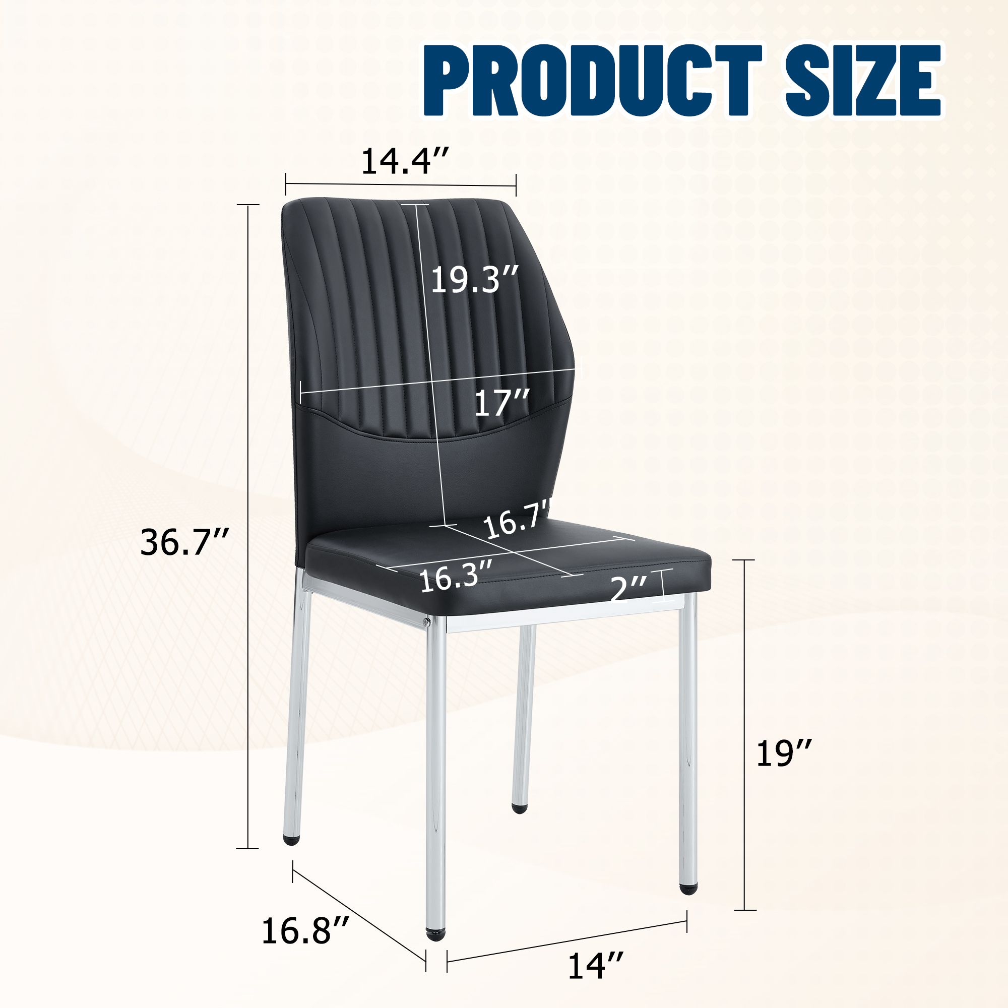 4-piece Set Of Black Silver Light Luxury PU Dining Chairs Ergonomic Backrest, 36.7 Inches High, Suitable For Multiple Scenarios.Set Of 4 BLACK PU Material High Resilience Dining Chairs