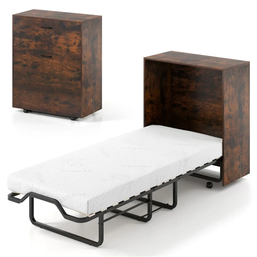 Murphy Bed 86.5' X 34' X 41.5' With 4 Rolling Lockable Wheels, Foldable Wall Bed Cabinet With 4 Inch Foam Mattress