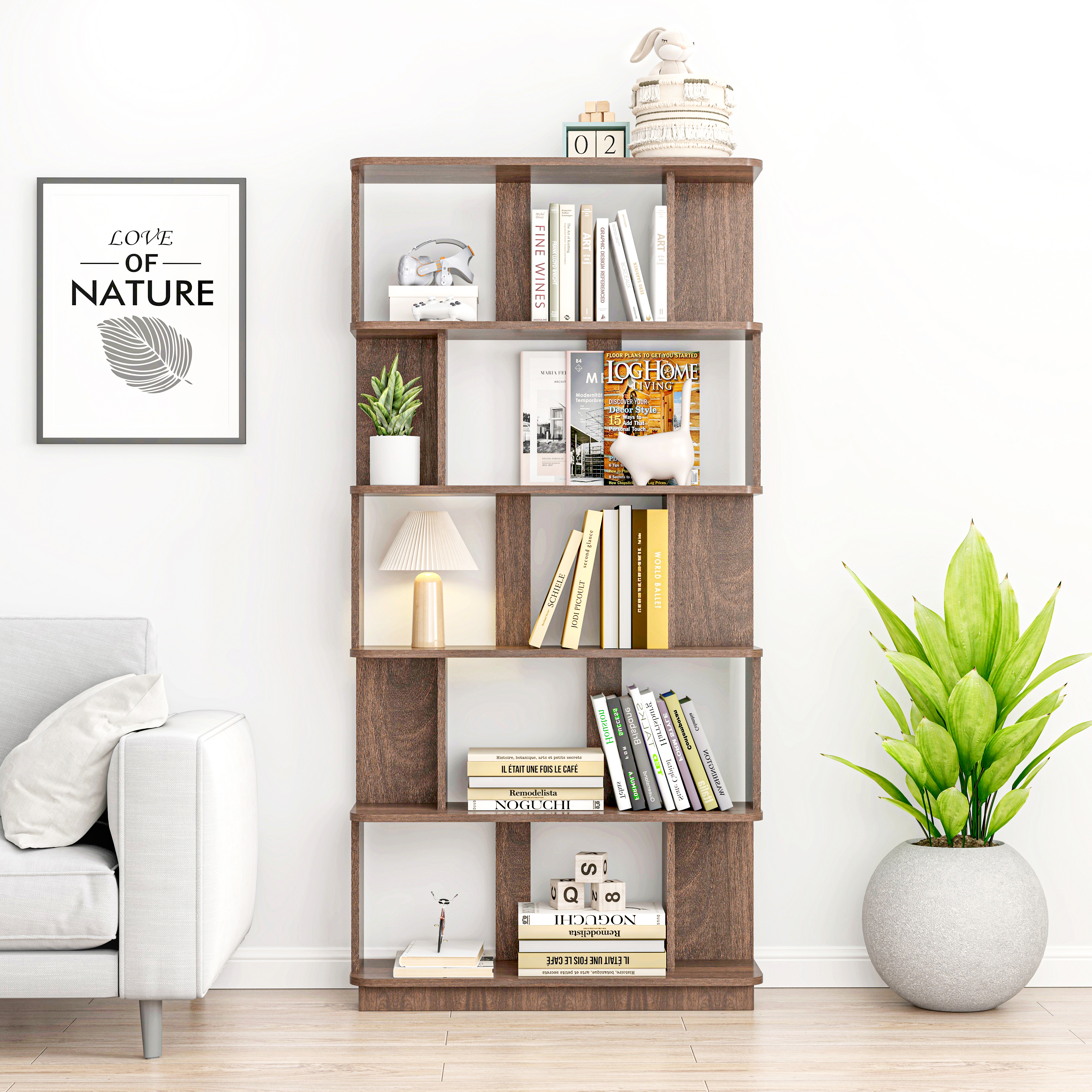 31.5L X 64.56H Free Combination Bookshelf Modern 5-Tier Open Storage Bookcase MDF Wood Display Shelving For Living Room Home Office Bedroom Decor Organizer, Media Storage Shelves