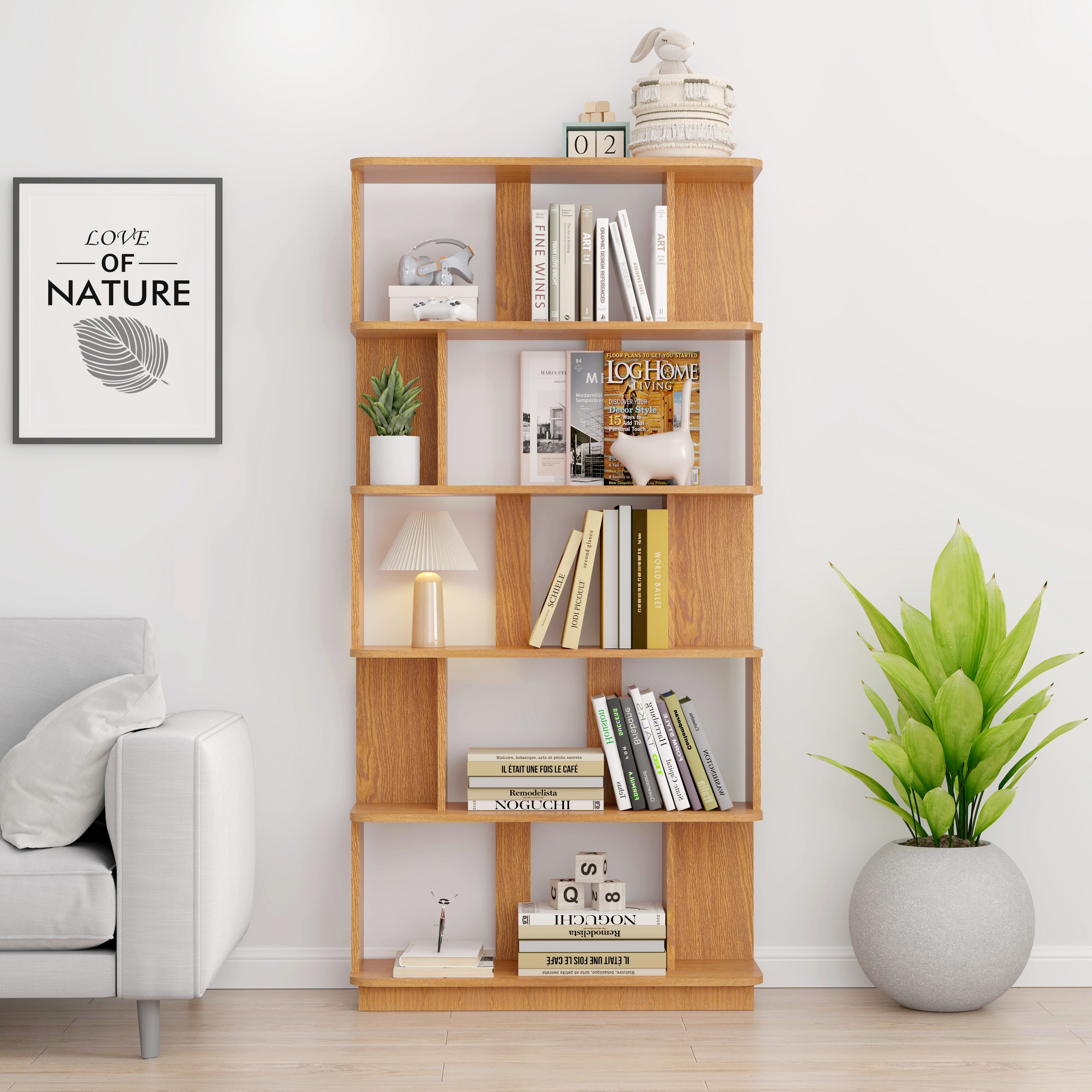 31.5L X 64.56H Free Combination Bookshelf Modern 5-Tier Open Storage Bookcase MDF Wood Display Shelving For Living Room Home Office Bedroom Decor Organizer, Media Storage Shelves