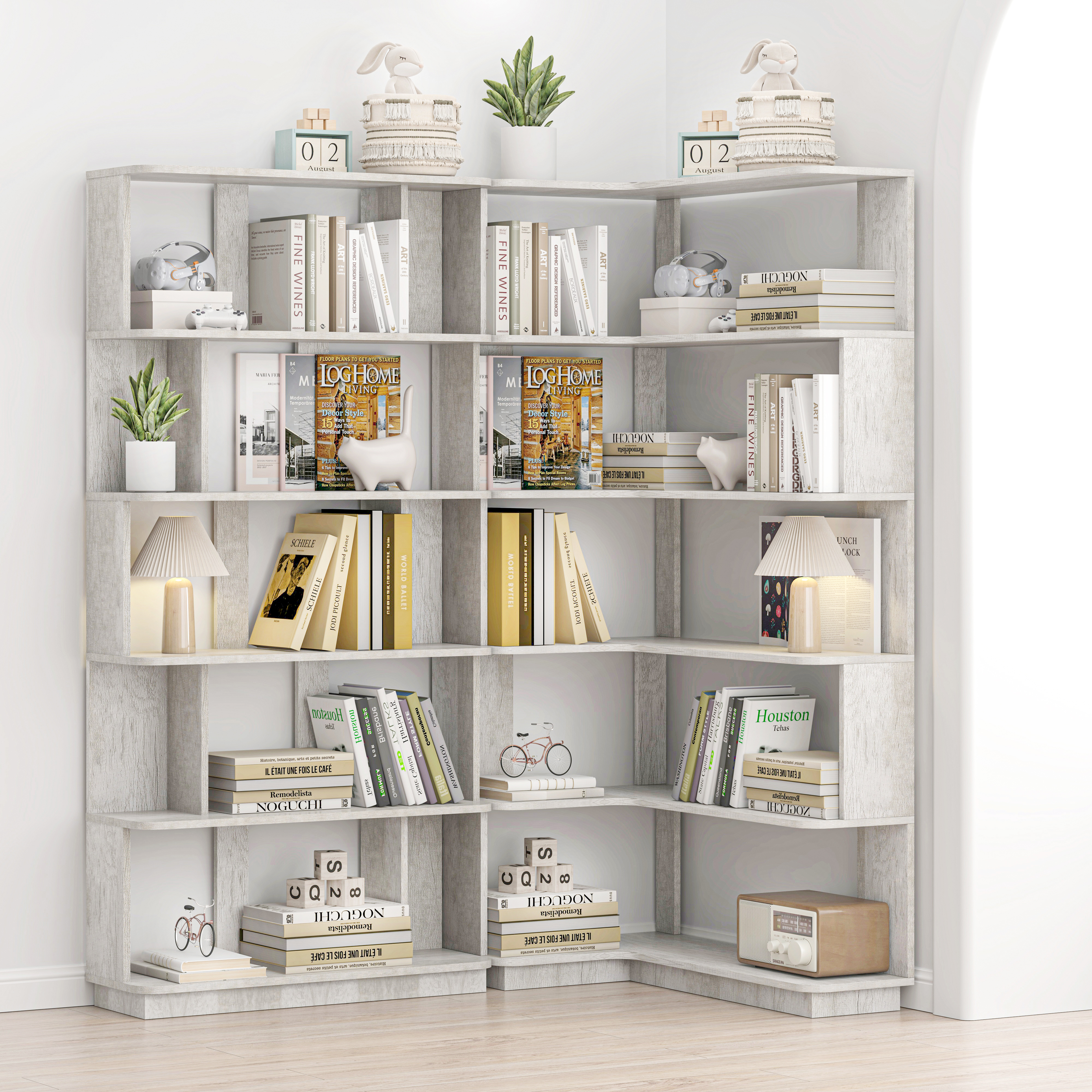 90 Cm Space Saving Corner Bookshelf    80 Cm Bookcase Extendable Free Combination, Set Of 2 Display Shelf, Light Grey Color And Other 4 Colors For Option, Freely Combined And Matched Furniture