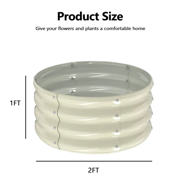 2 Pcs 2X2X1ft Raised Garden Bed, Round Galvanized Outdoor Planter Box, Metal Garden Bed For Planting Vegetables Fruits Flowers, White