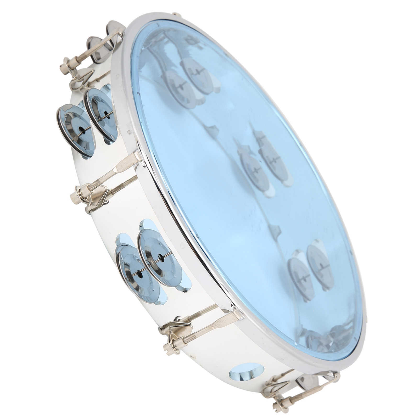 MBAT Tambourine Adjustable Double Row 10in Percussion Jingles Instrument For PartyBlue
