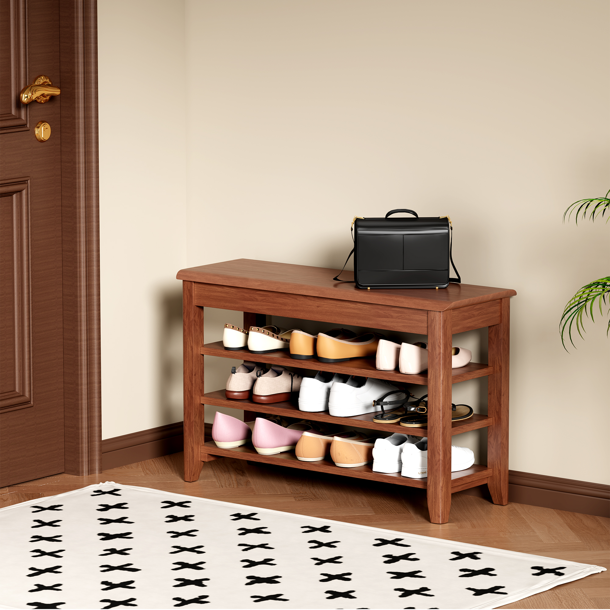 Adjustable Shoe-changing Bench, Storage Bench, Hidden Storage. With A Load-bearing Capacity Of Up To 550 Pounds, Suitable For Bedrooms And Corridors. 100 Solid Wood.