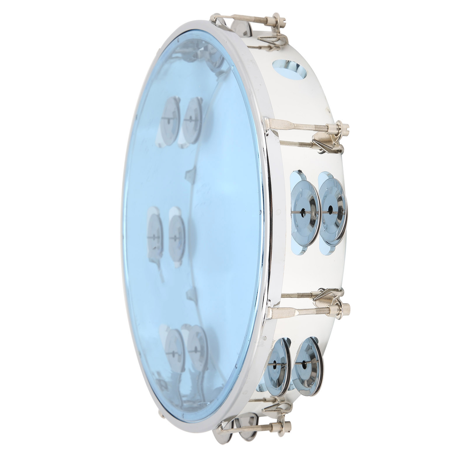 MBAT Tambourine Adjustable Double Row 10in Percussion Jingles Instrument For PartyBlue