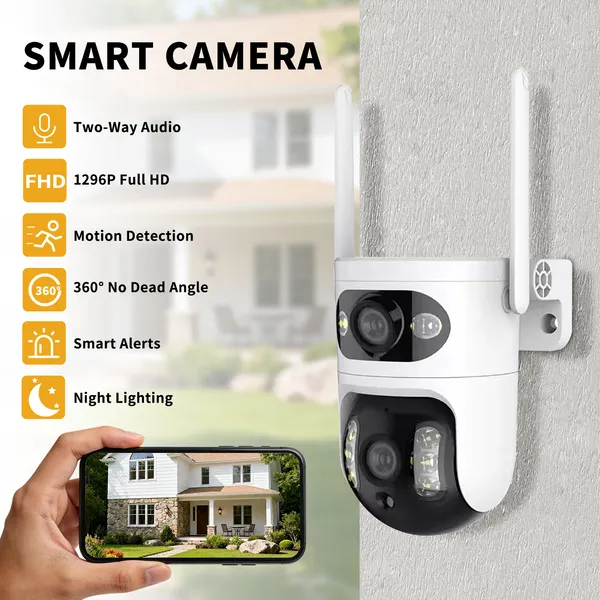 Dual Eye Gun Ball Linkage Monitoring Camera, Panoramic&detail Dual Camera, High-definition Security More Comprehensive