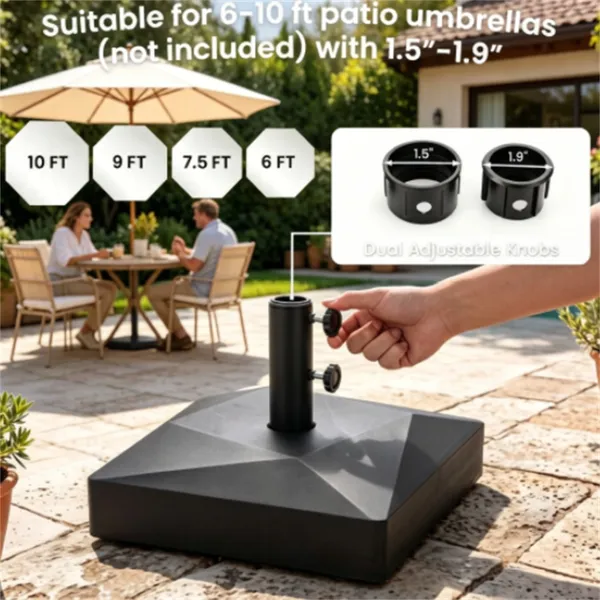 Fillable Patio Umbrella Base With 4 Rolling Wheels & Locks, Heavy Duty Water Sand Weighted HDPE Umbrella Stand Universal For 6-10ft Outdoor Umbrella