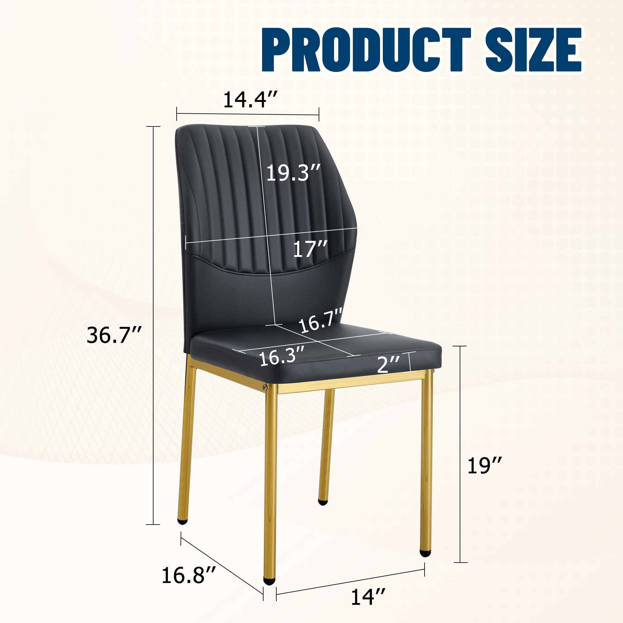 4-piece Set Of Black Gold Light Luxury PU Dining Chairs Ergonomic Backrest, 36.7 Inches High, Suitable For Multiple Scenarios.Set Of 4 BLACK PU Material High Resilience Dining Chairs.