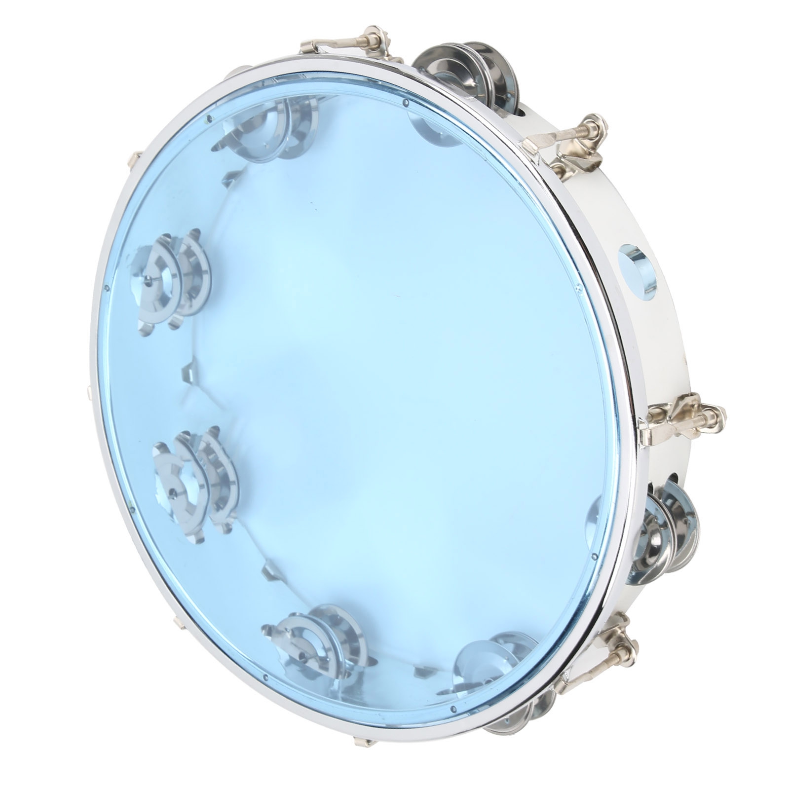 MBAT Tambourine Adjustable Double Row 10in Percussion Jingles Instrument For PartyBlue