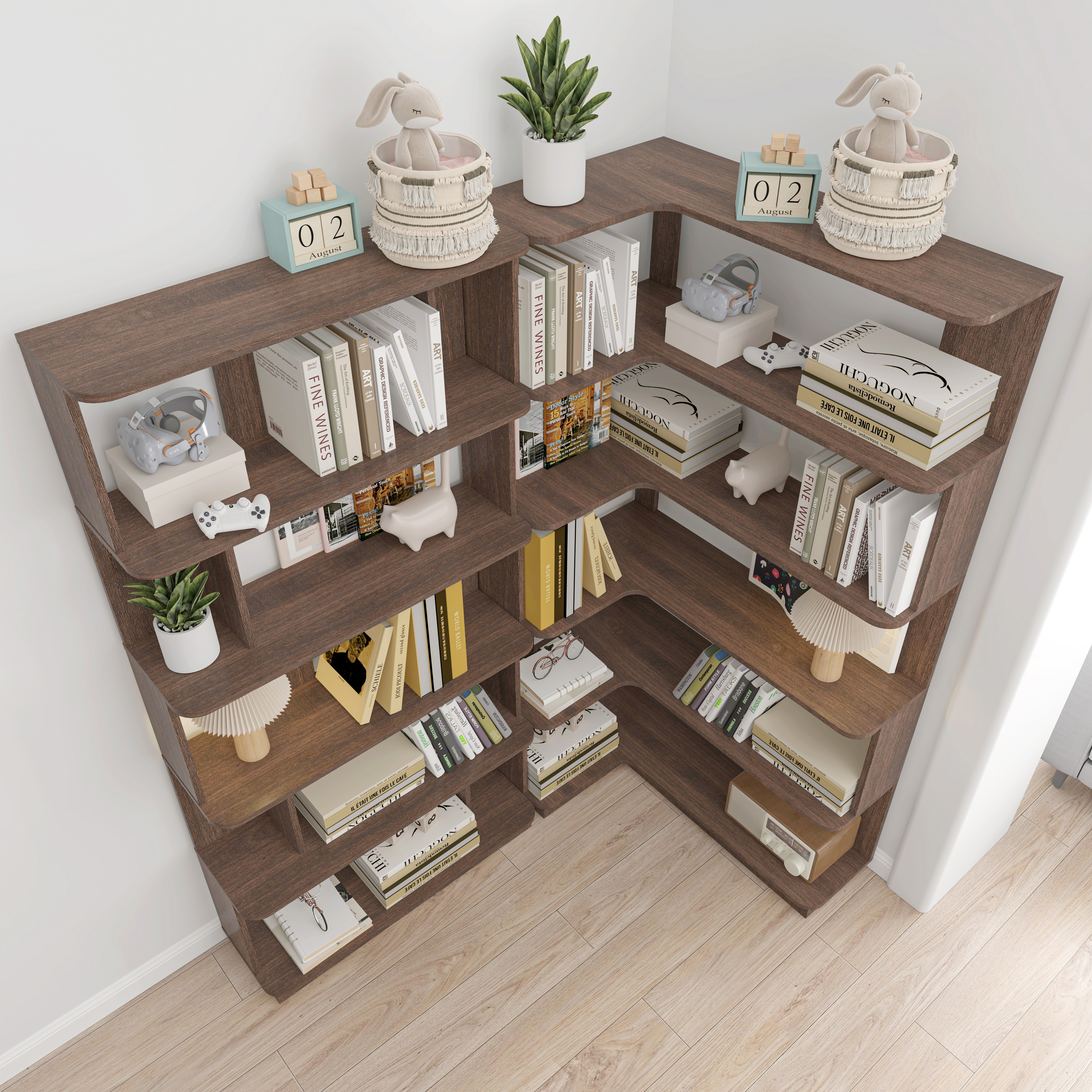 Corner Bookshelf and Bookcase Set