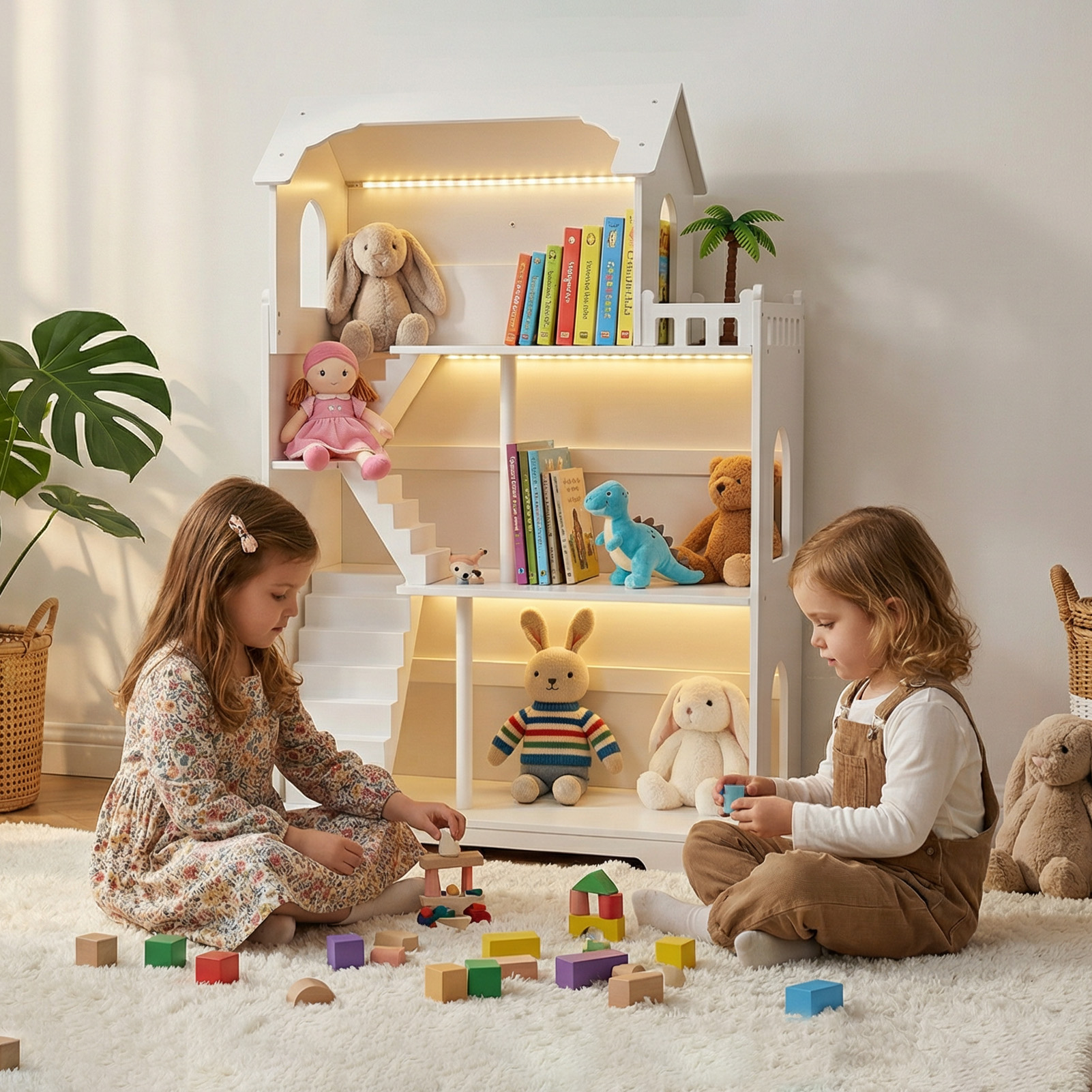 Wooden Dollhouse Bookshelf 3 Tier Kids Dollhouse Bookcase For Children Above 3 Years Old Role Playing