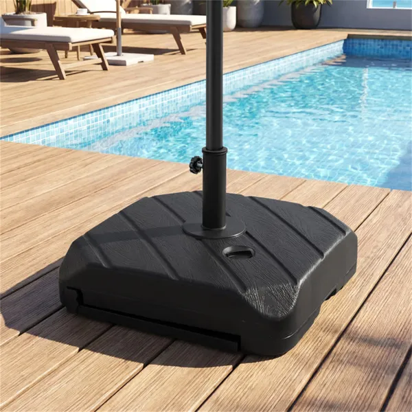 Rolling Fillable Patio Umbrella Base With Foldable Pull Rod & Hidden Wheels, Heavy Duty Water Sand Weighted Umbrella Stand With 2 Adapters For 7.5-11ft Umbrellas
