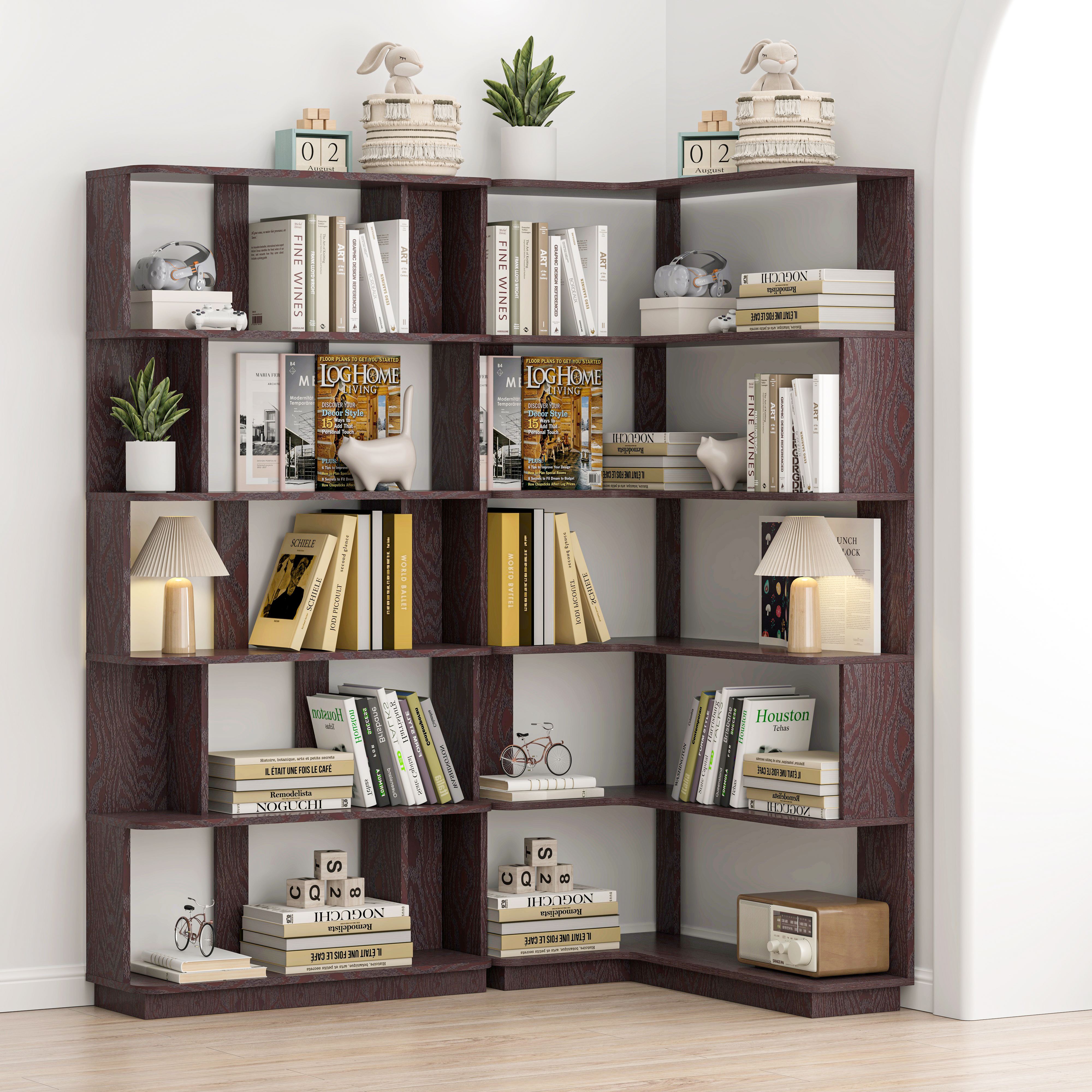 90 Cm Space Saving Corner Bookshelf    80 Cm Bookcase Extendable Free Combination, Set Of 2 Display Shelf, Ox Blood Dark Red Color And Other 4 Colors For Option, Freely Combined And Matched Furniture