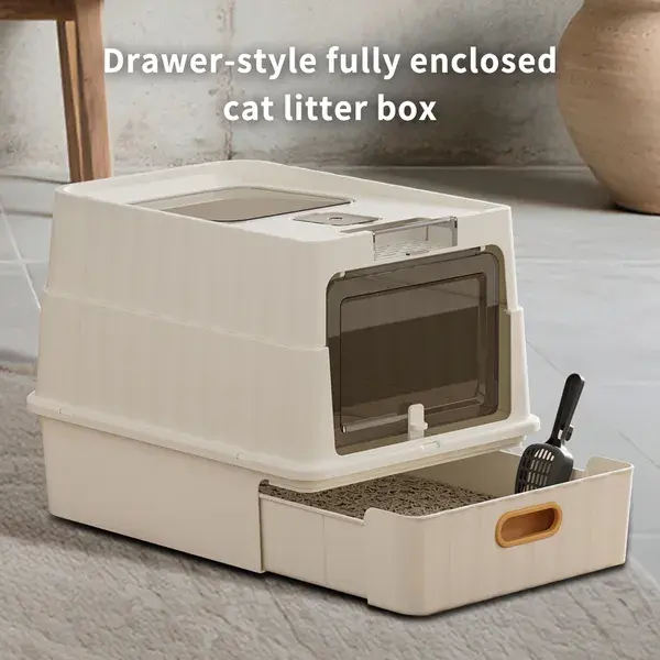 Simple Drawer Style White Cat Litter Box