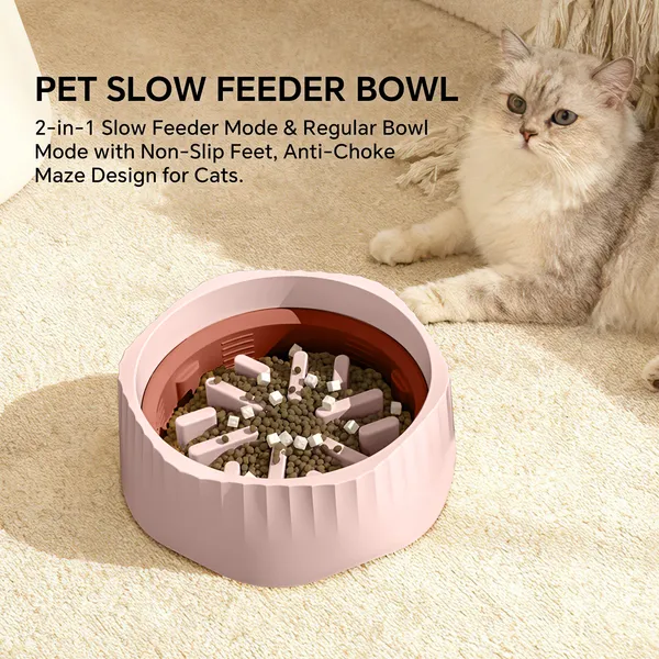 Pink-Dual-purpose Slow Food Bowl, Fast&slow Food Can Be Freely Switched To Adapt To Different Pet Eating Habits, Cross-border Hot Selling Pet Supplies