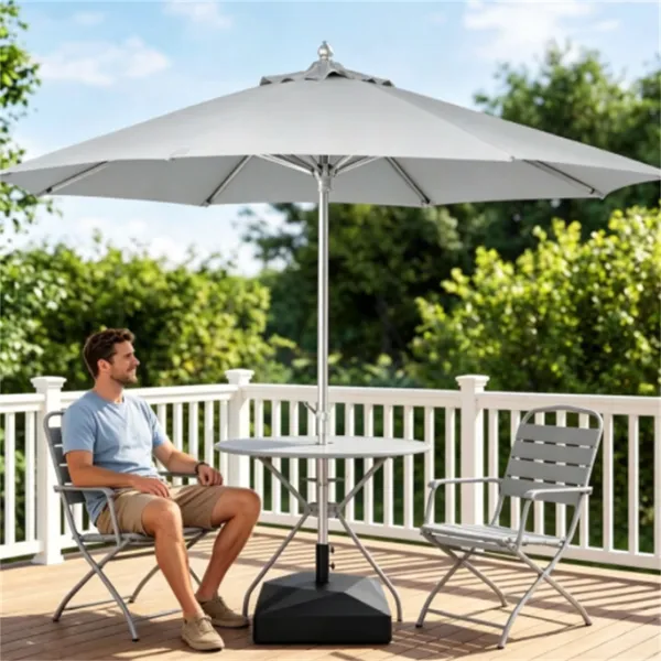 Fillable Patio Umbrella Base With 4 Rolling Wheels & Locks, Heavy Duty Water Sand Weighted HDPE Umbrella Stand Universal For 6-10ft Outdoor Umbrella