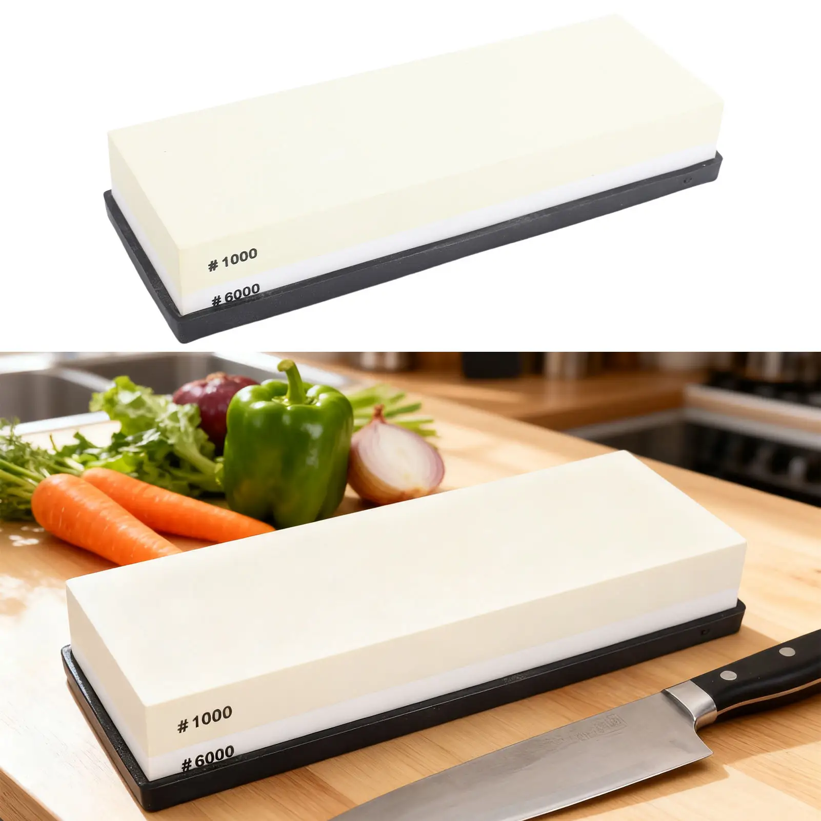 Sharpening Stone Light Yellow White Dual Sided 10 0 0 6000 Grit Wet Stone With Anti Slip Base For Kitchen Woodworking