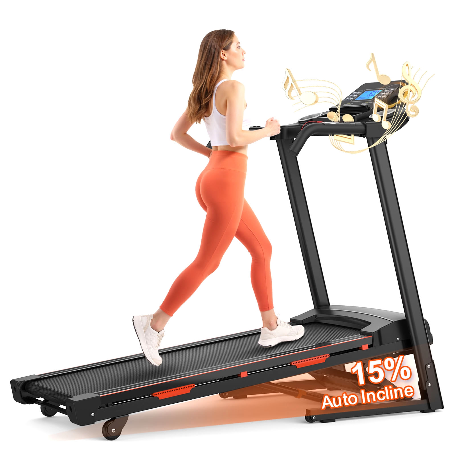 15% Auto Incline Treadmills 400LBS Heavy Duty Capacity 3.25HP Folding Electric Treadmill Up To 8.5 MPH Speed For Home Office Fitness